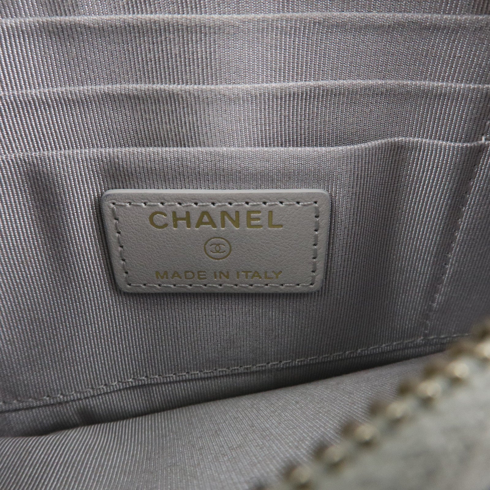 CHANEL Matelasse Caviar Skin Coco Mark Classic Pouch Card Case Gray Used
