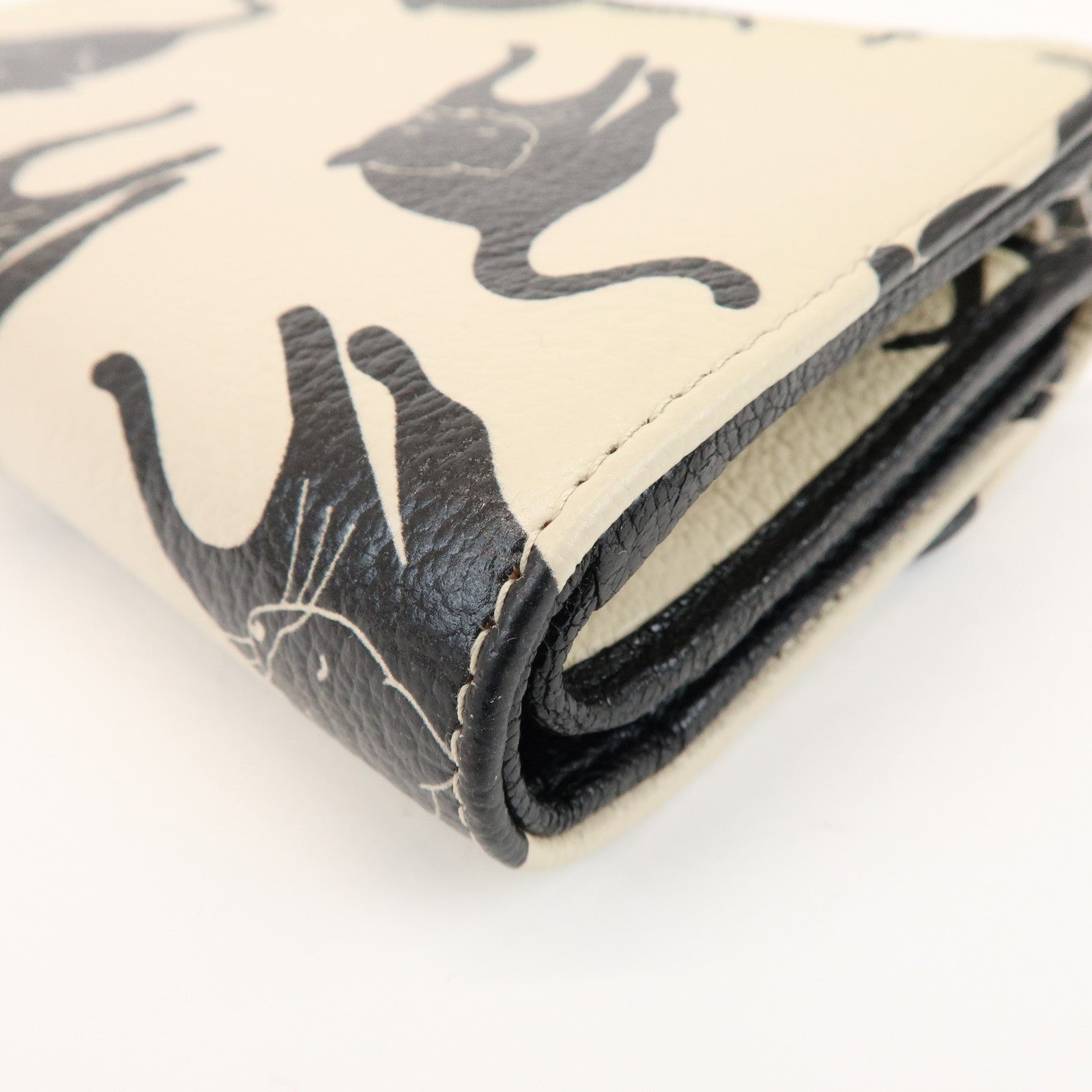 MIU MIU Leather Bi-fold Compact Wallet Black Cat Ivory 5ML225