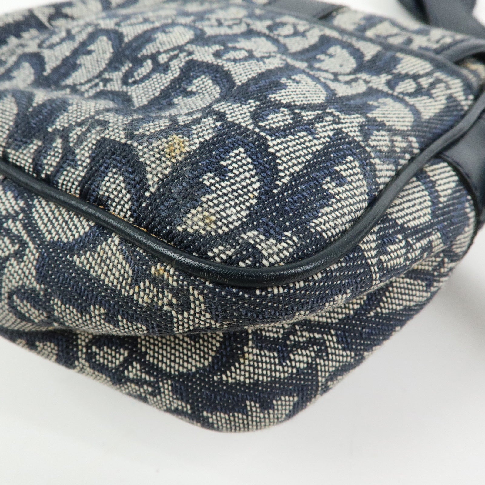 Christian Dior Trotter Jacquard Leather Shoulder Crossbody Bag Navy