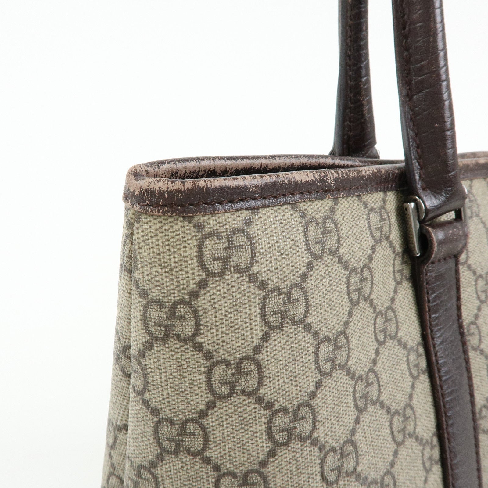 GUCCI GG Supreme Leather Tote Bag Shoulder Bag Beige Brown 114595