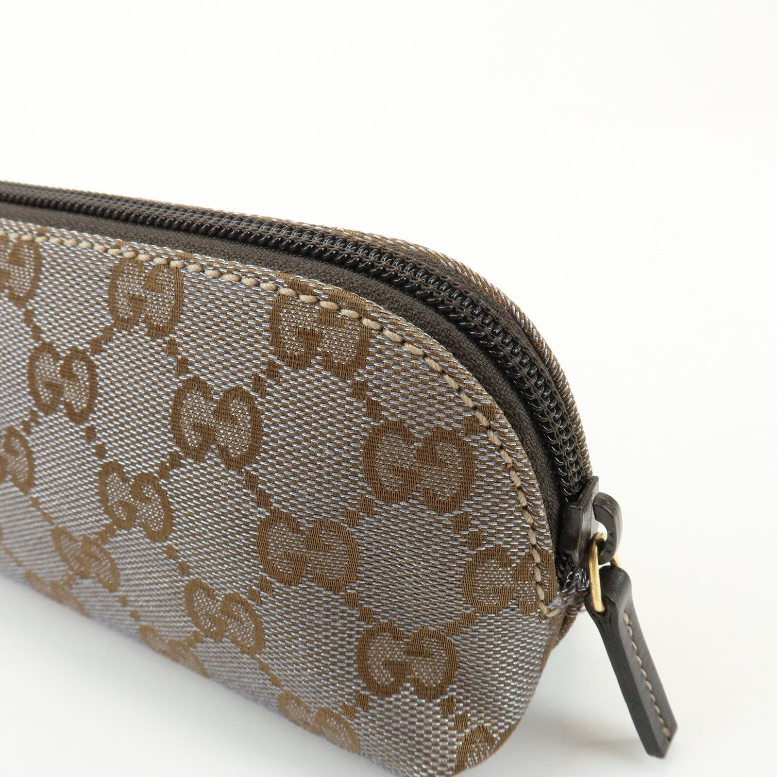 GUCCI GG Mnogram Canvas Leather Cosmetic Pouch Brown 272367