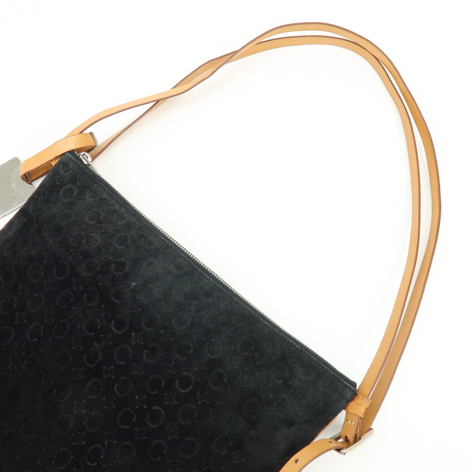 CELINE C Macadam Suede Leather Shoulder Bag Hand Bag Black