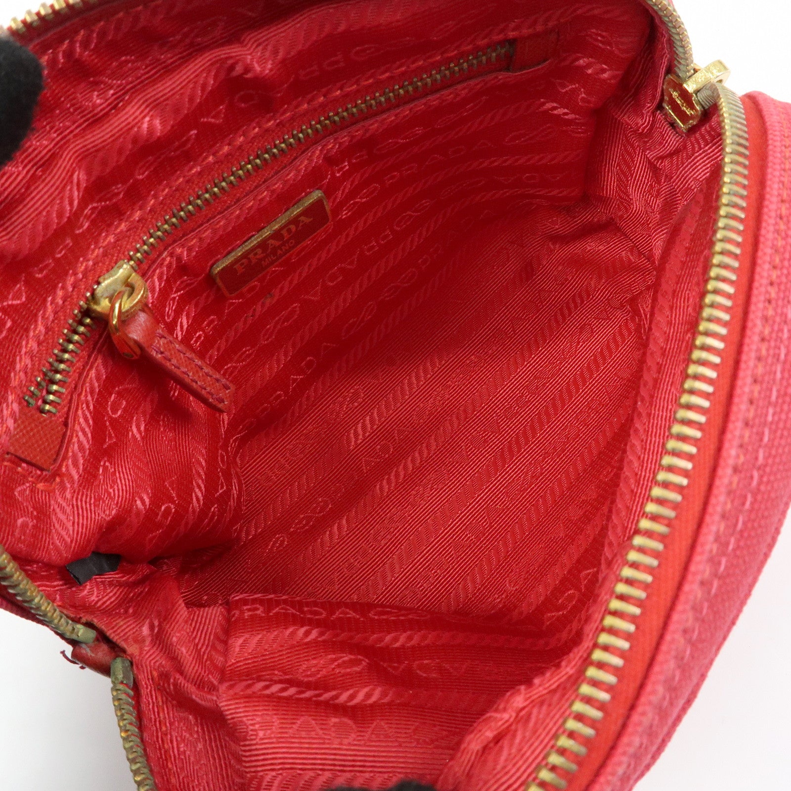 PRADA Triangle Logo Canvas Saffiano Leather Pouch Red 1N0021