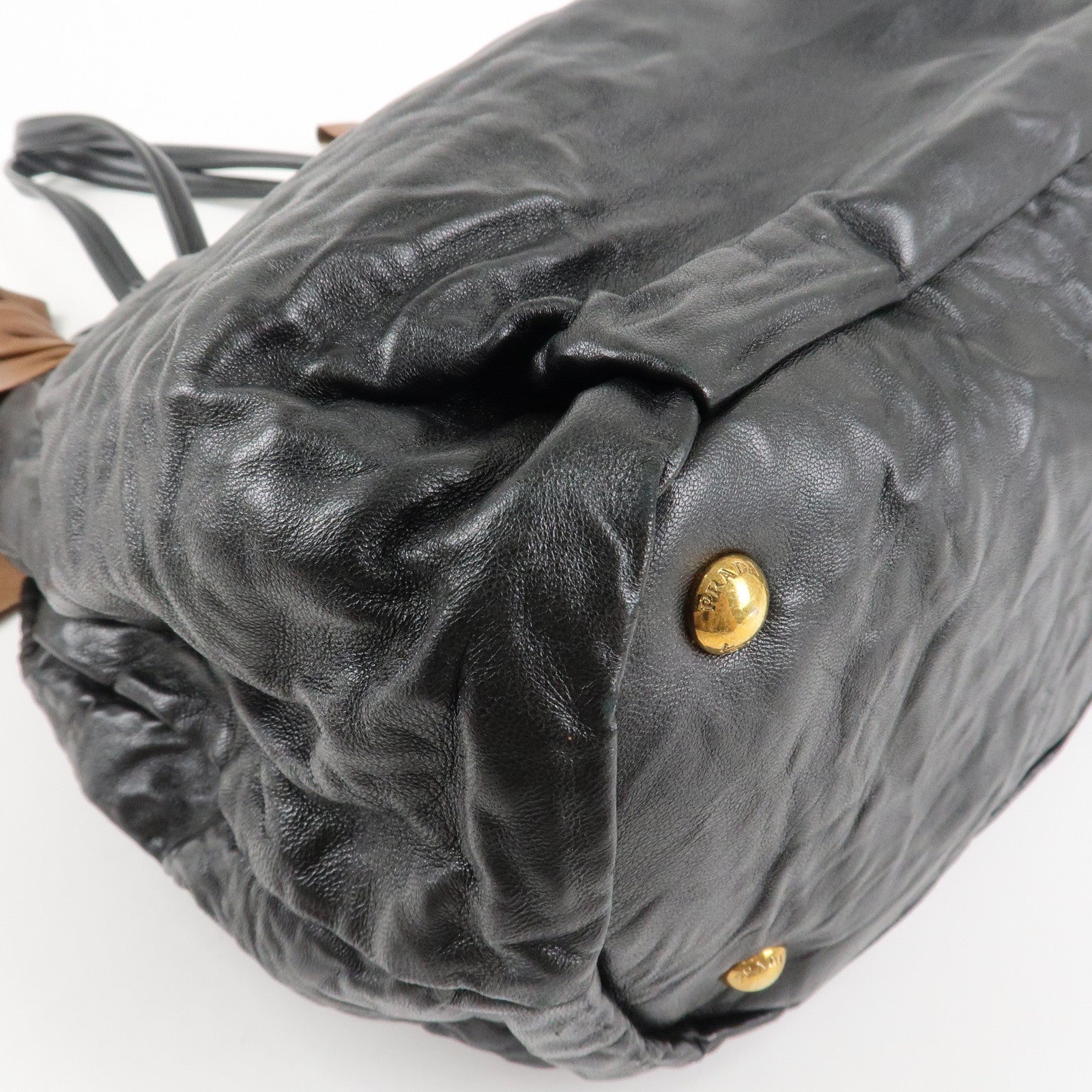 PRADA Leather Ribbon Shoulder Bag Hand Bag Black Brown Used