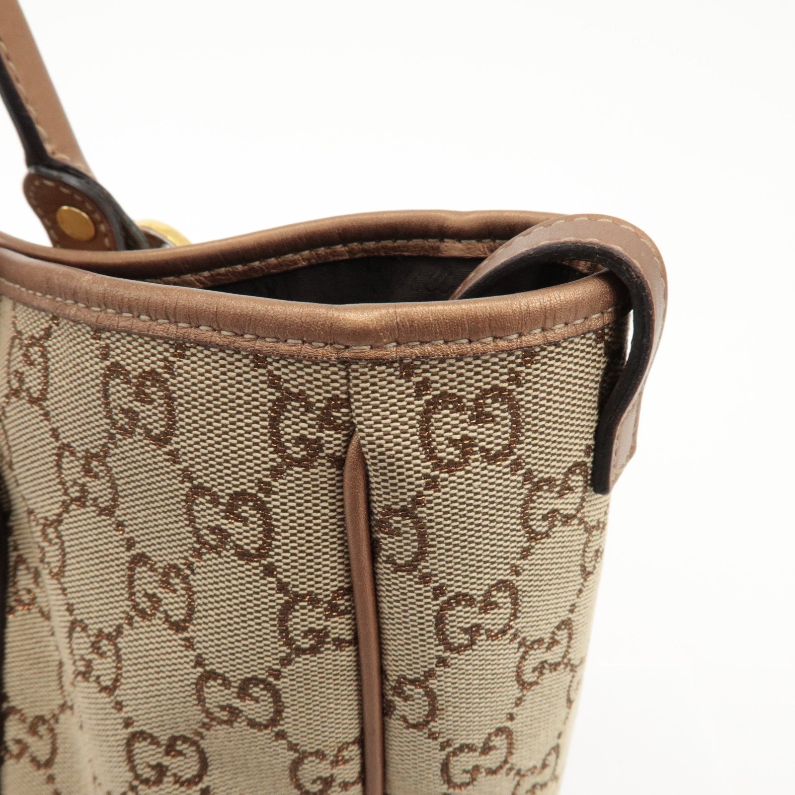 GUCCI GG Twins GG Canvas Leather Tote Bag Beige Bronze 232957 Used