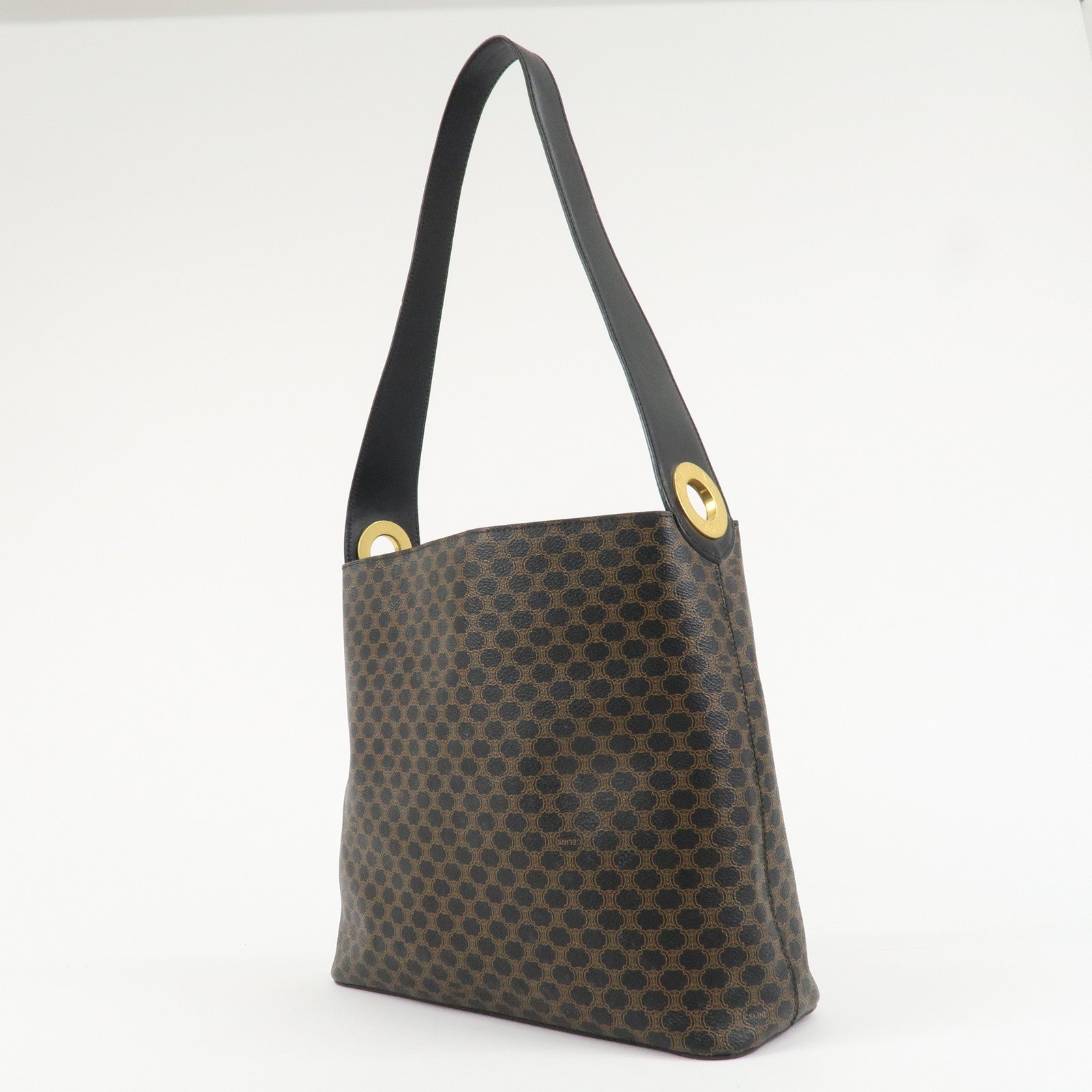 CELINE Macadam PVC Leather Shoulder Bag Gold HDW Black Brown Used