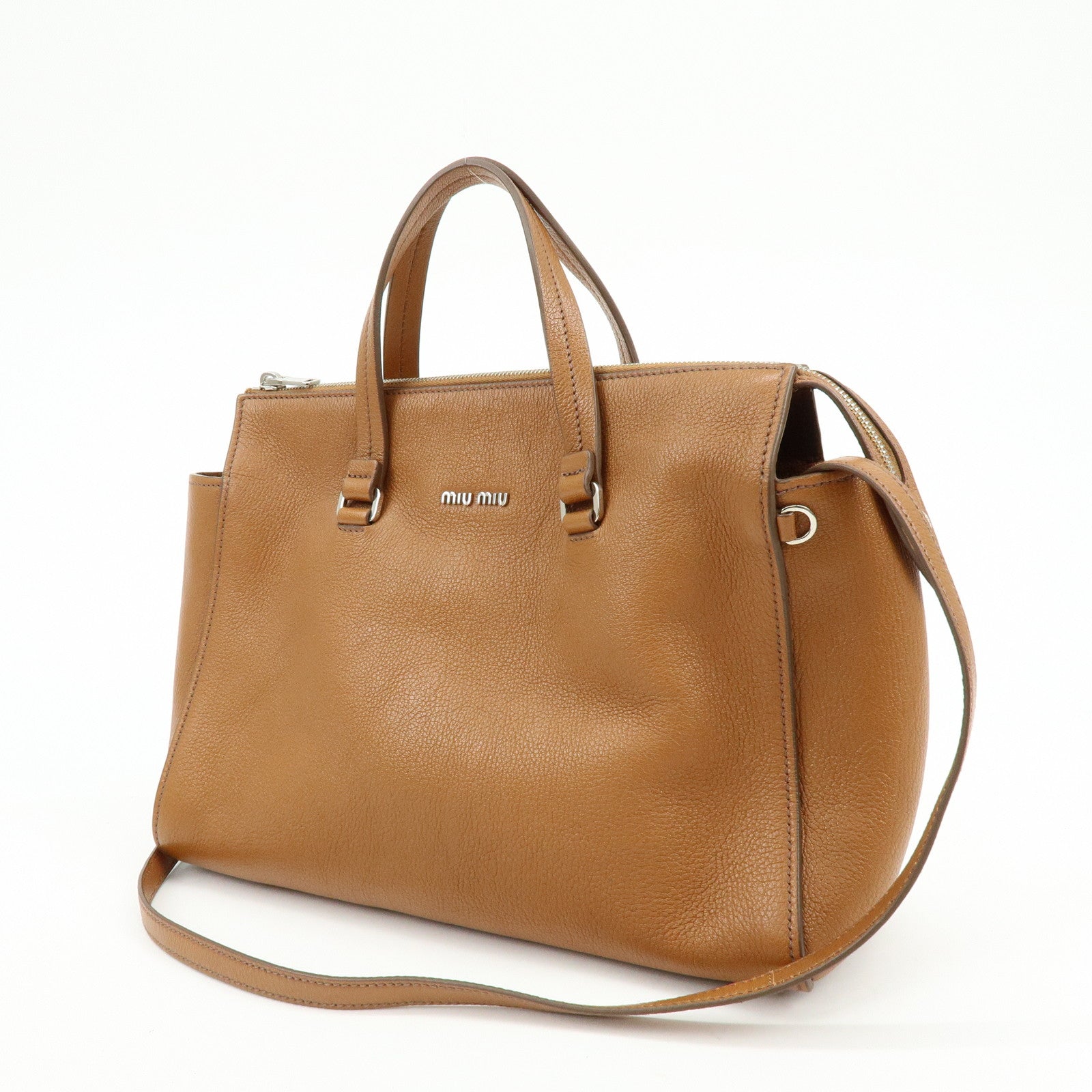 MIU MIU Madras Leather 2Way Bag Hand Bag Shoulder Bag Brown 5BB004