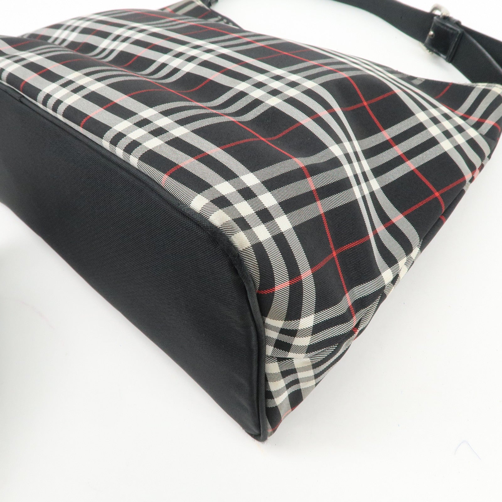 BURBERRY Blue Label Nylon Leather Shoulder Bag Nova Plaid Black