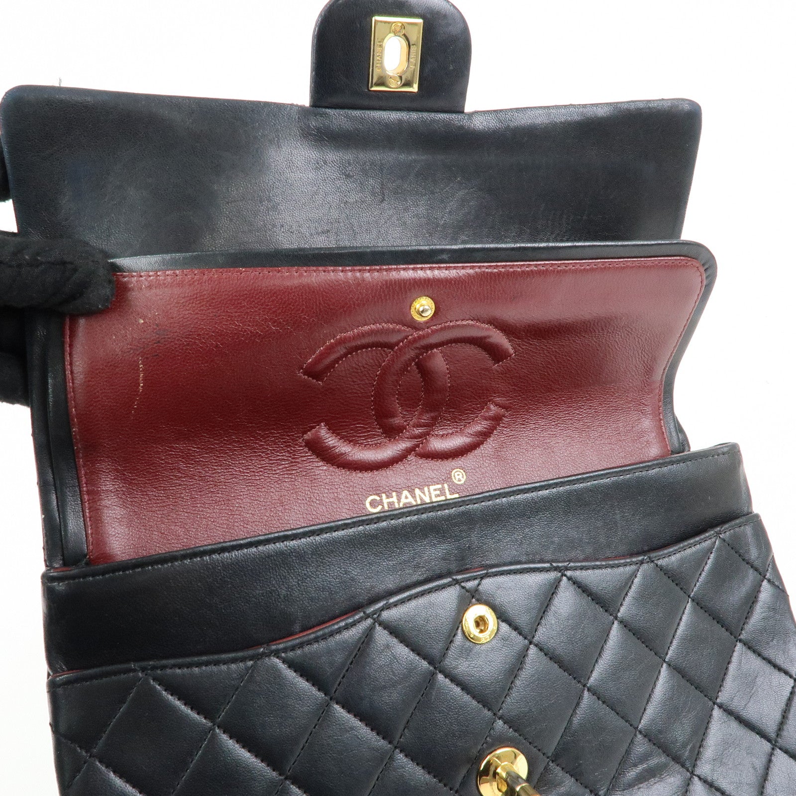 CHANEL Matelasse 25 Double Flap Chain Shoulder Bag Black A01112