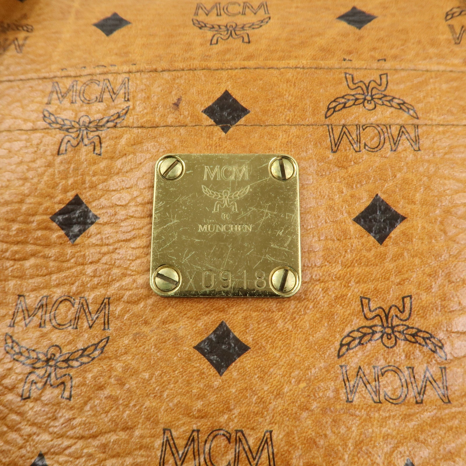 MCM Visetos Leather Tote Bag Shoulder Bag Hand Bag Brown