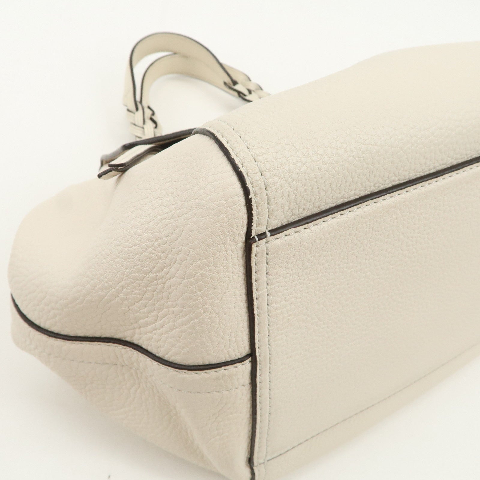 TORY BURCH Logo Leather 2Way Bag Hand Bag Shoulder Bag Ivory