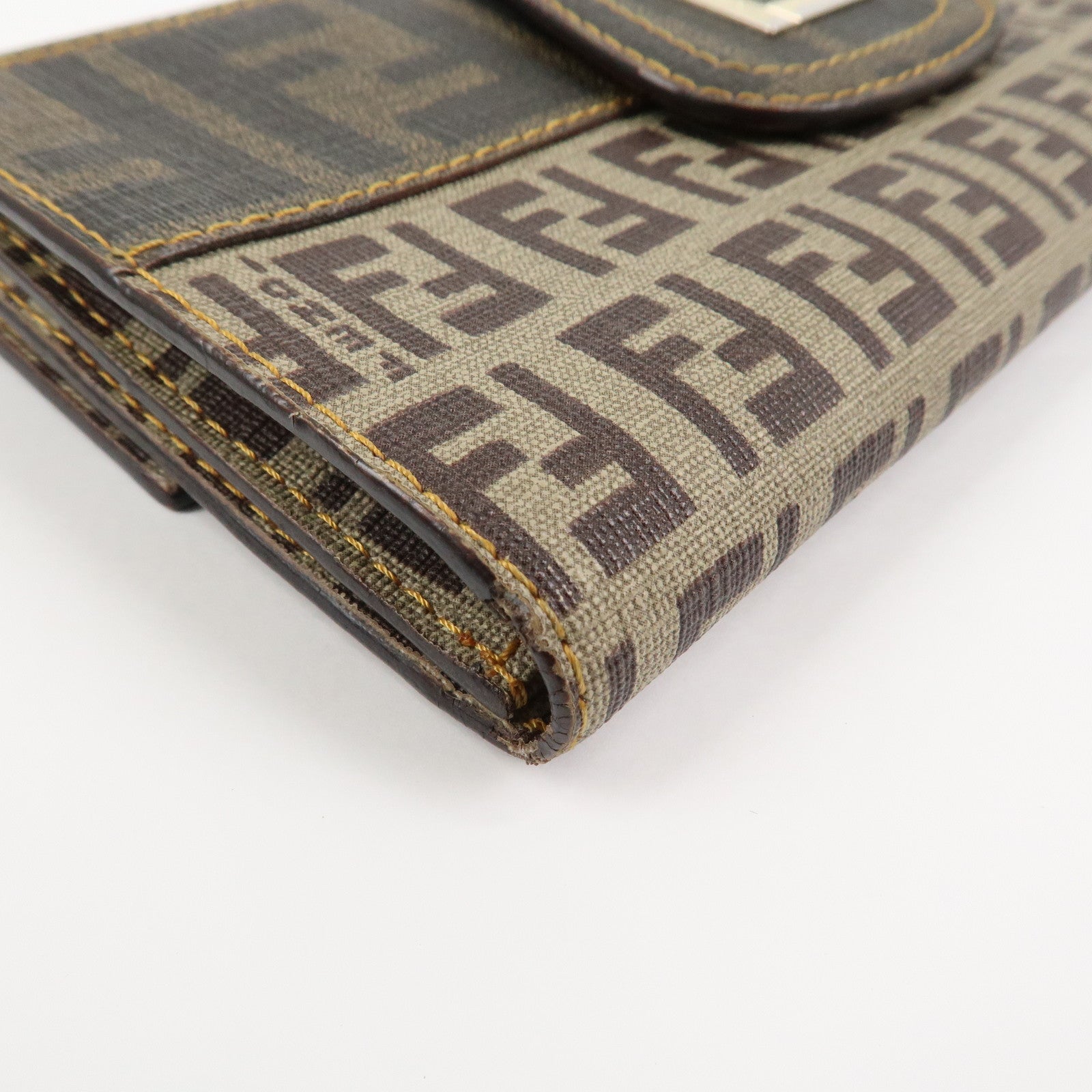 FENDI Zucca Zucchino PVC Leather Brown W Hook Long Wallet 8M00328