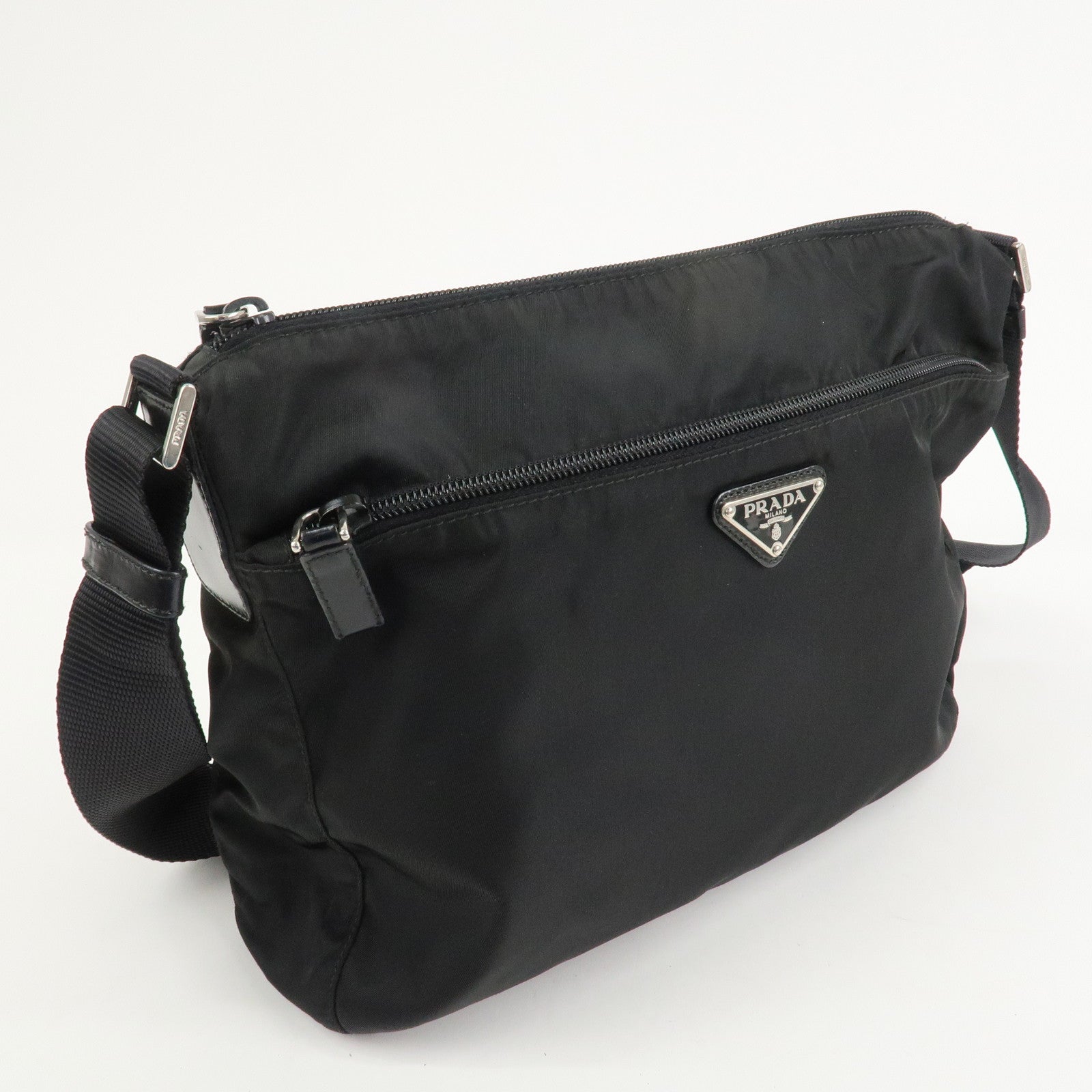 PRADA Triangle Logo Nylon Leather Shoulder bag Black