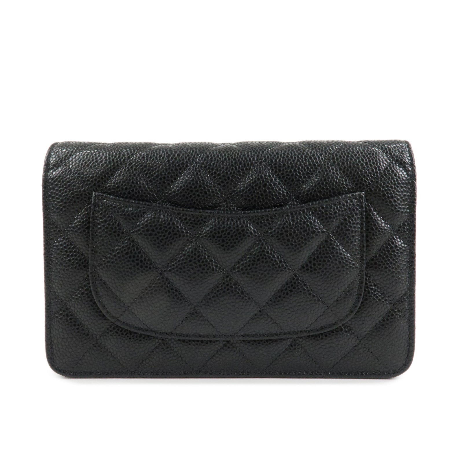 CHANEL Matelasse Caviarskin Chain Wallet Shoulder Bag Black AP0250 Used