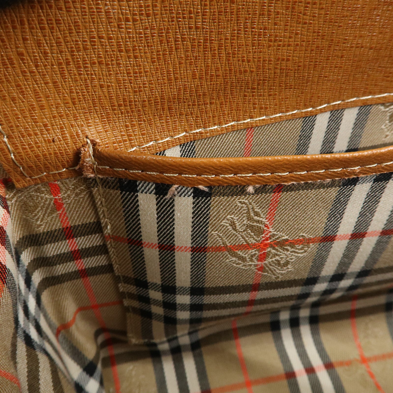 BURBERRY Logo Leather Hand Bag Tote Bag Brown