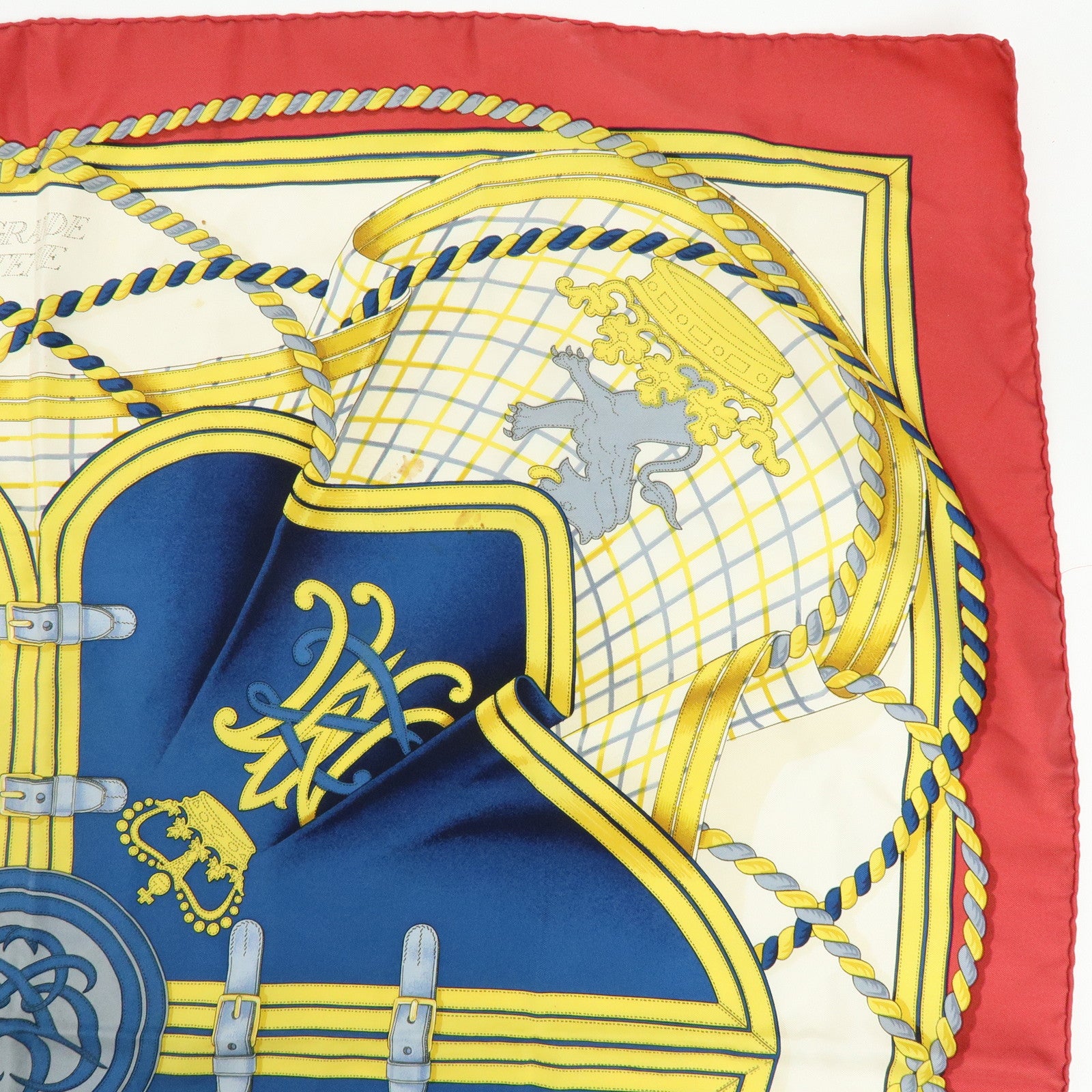HERMES Carre 90 Silk 100% Scarf GRANDE TENUE Gold Navy Red