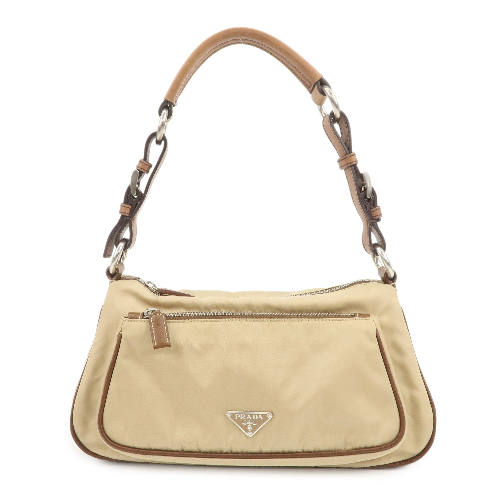 PRADA Triangle Logo Nylon Saffiano Leather Shoulder Bag Hand Bag