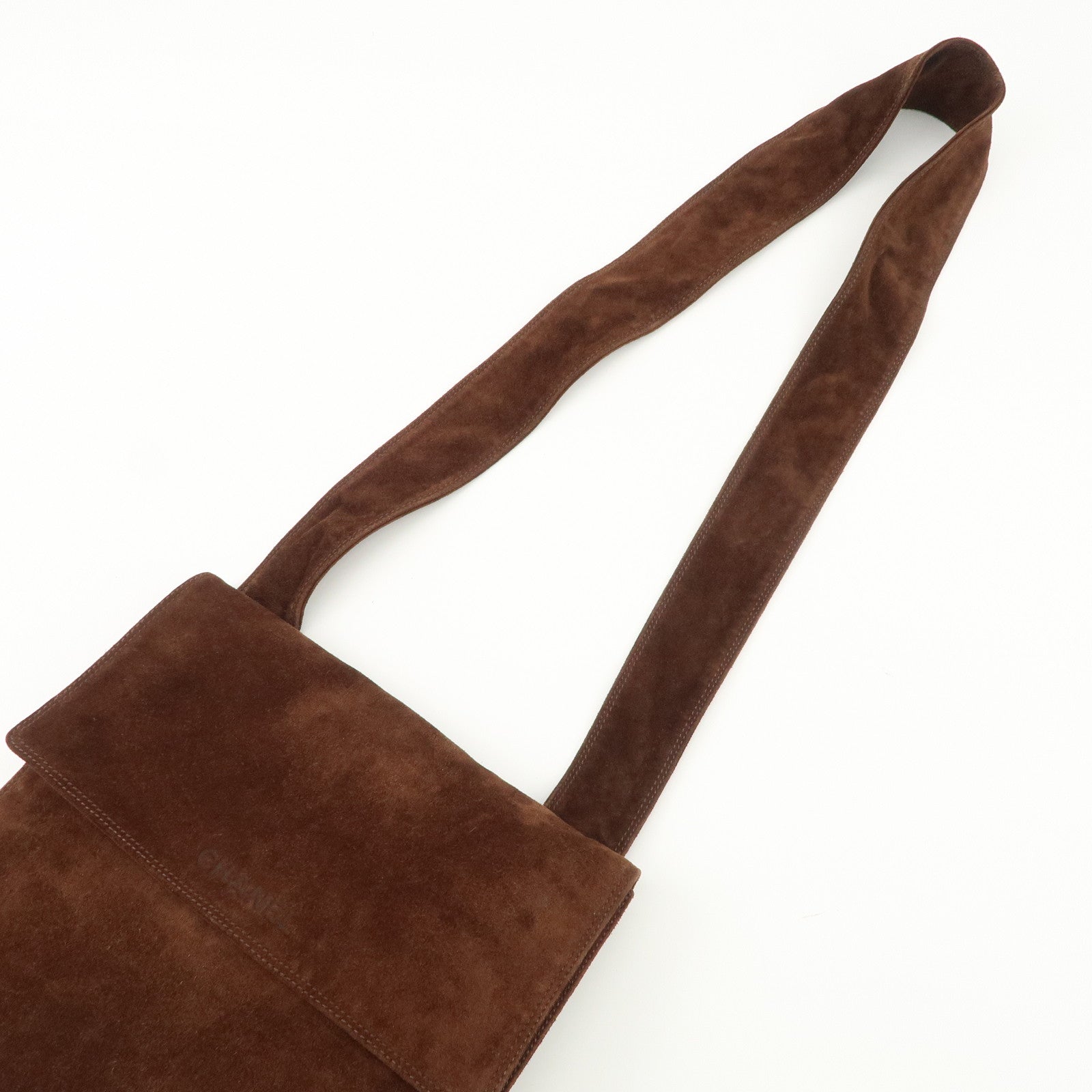 CHANEL Logo Suede Shoulder Bag Crossbody Bag Brown Used