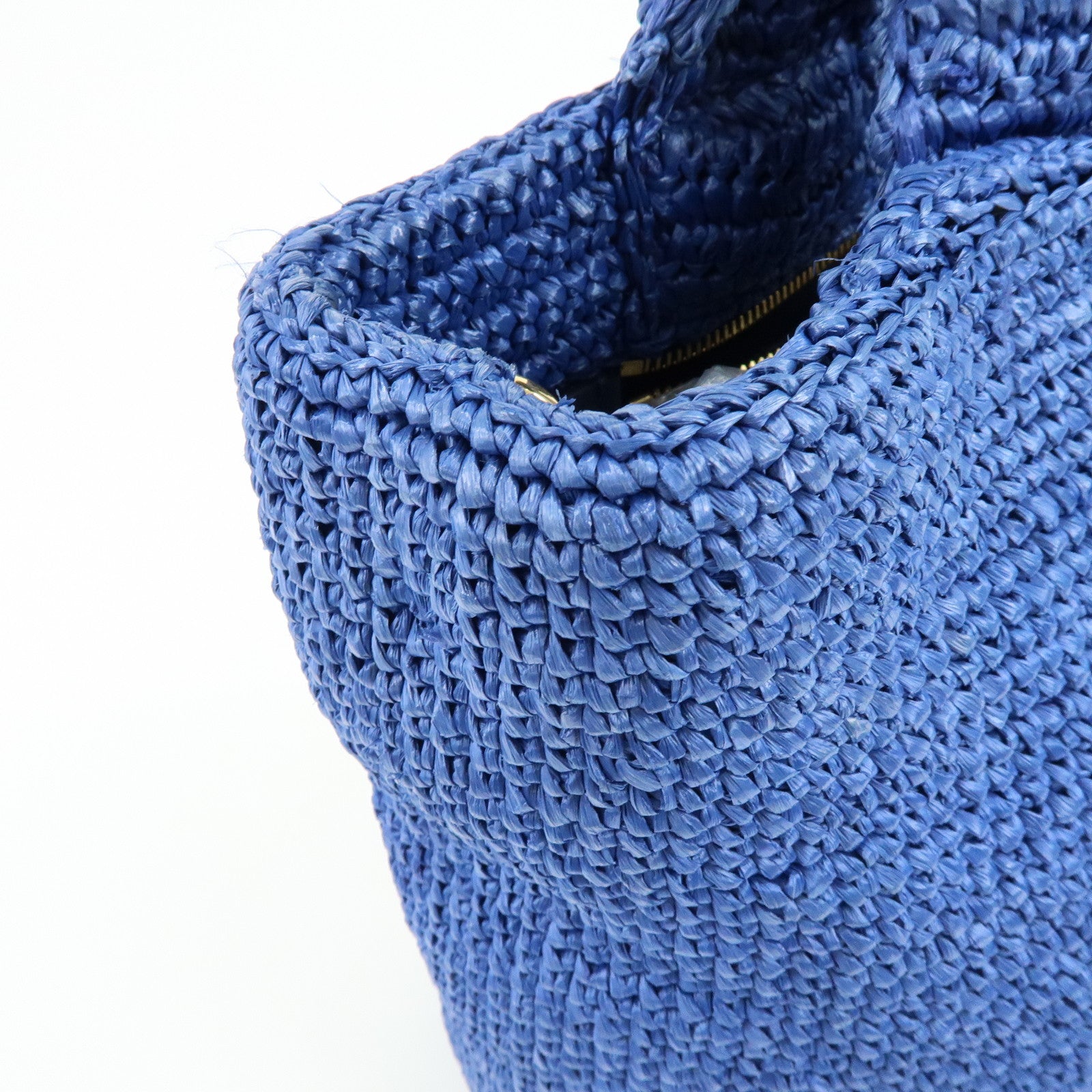 PRADA Triangle Logo Raffia 2Way Hand Bag Shoulder Bag Blue 1BG175
