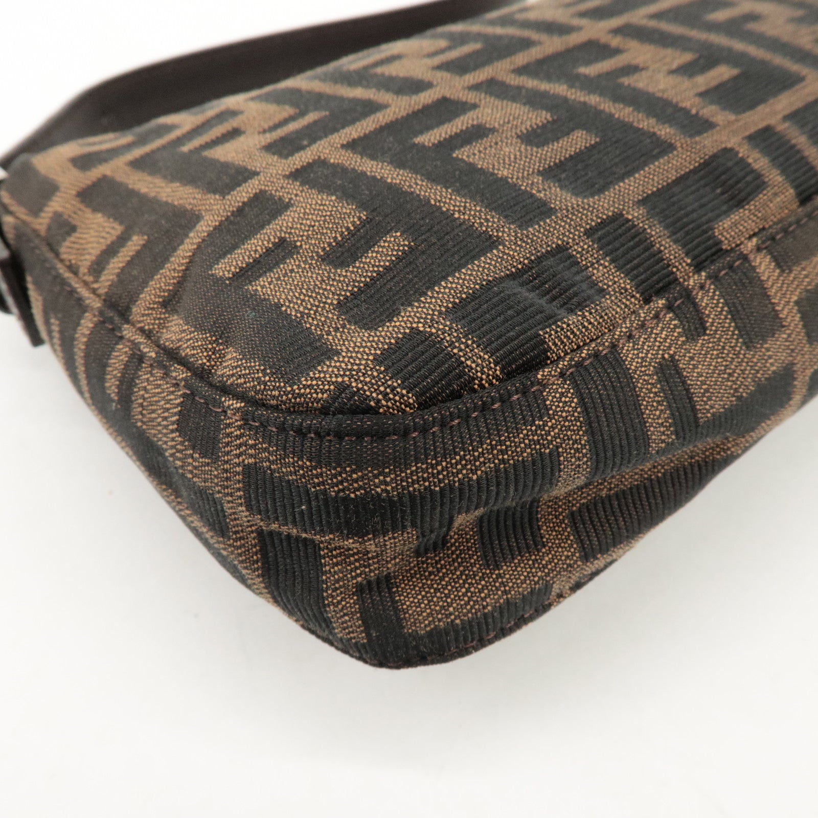 FENDI Mamma Baguette Zucca Canvas Shoulder Bag Brown Black 26424 Used