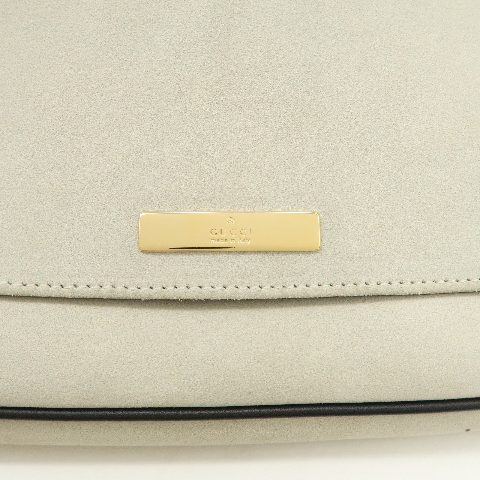 GUCCI Bamboo Suede Shoulder Bag Hand Bag Light Gray 001.4047