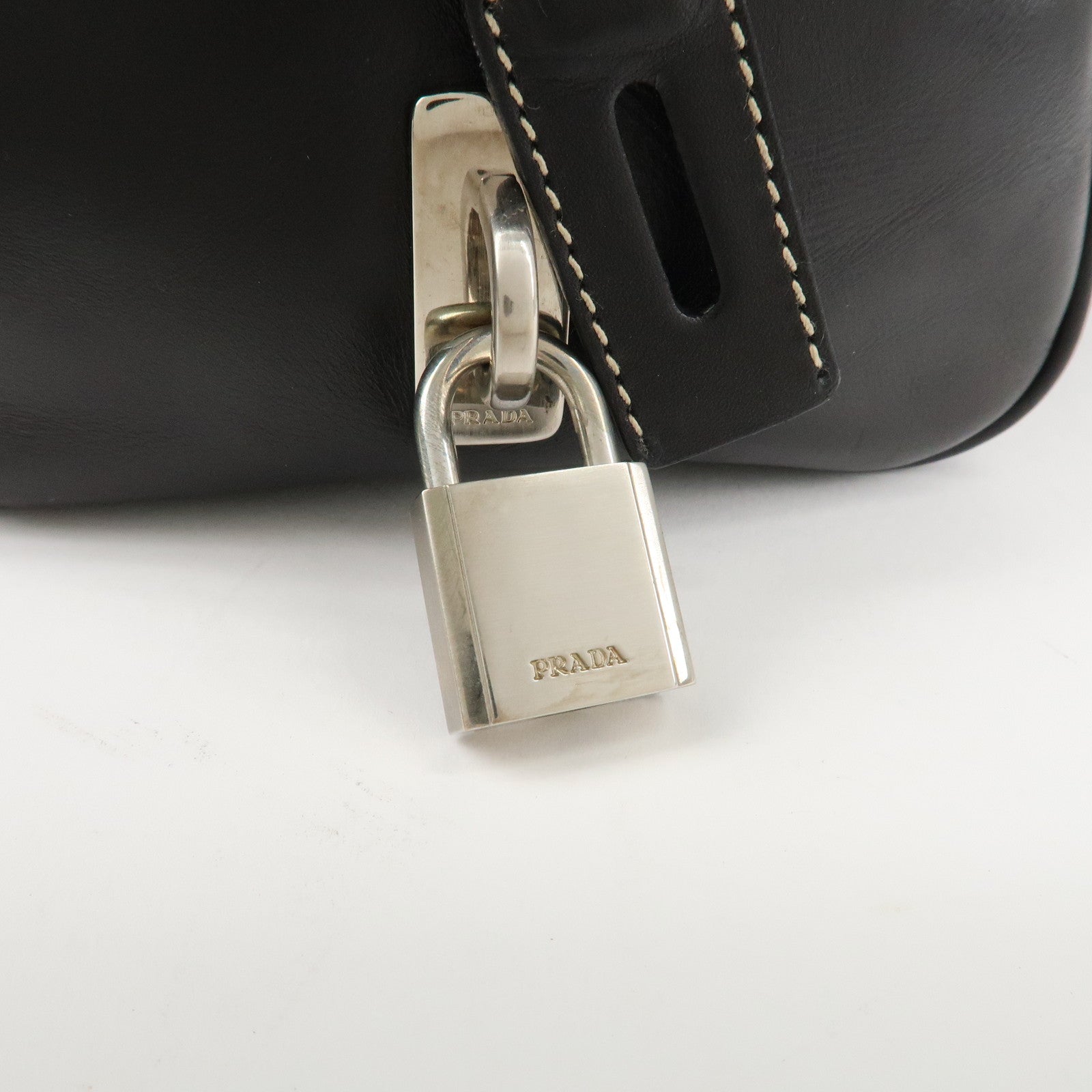 PRADA Leather Mini Boston Bag Hand Bag Black Used