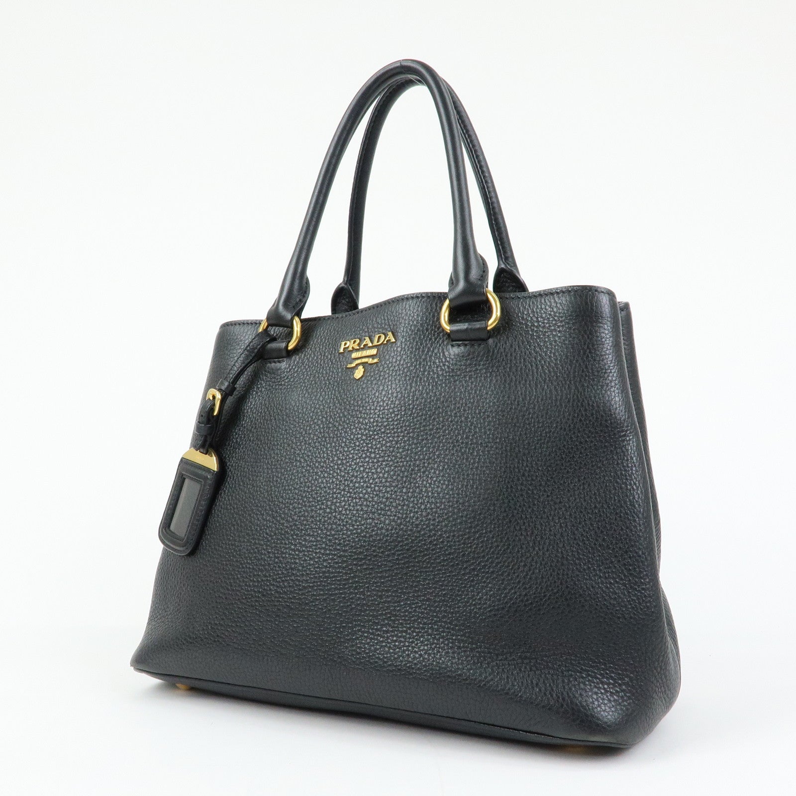 PRADA Logo Calf Leather Tote Bag Hand Bag Black