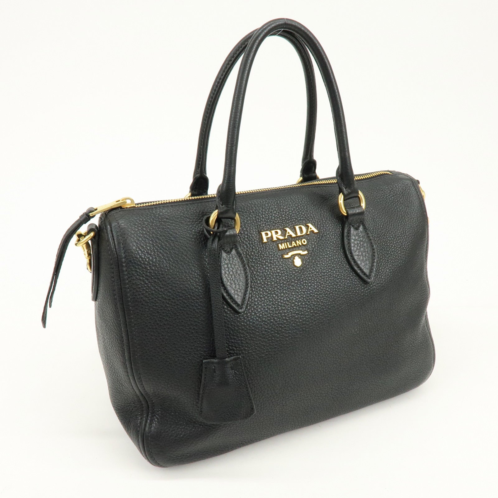PRADA Leather 2Way Bag Hand Bag Shoulder Bag Black 1BB023