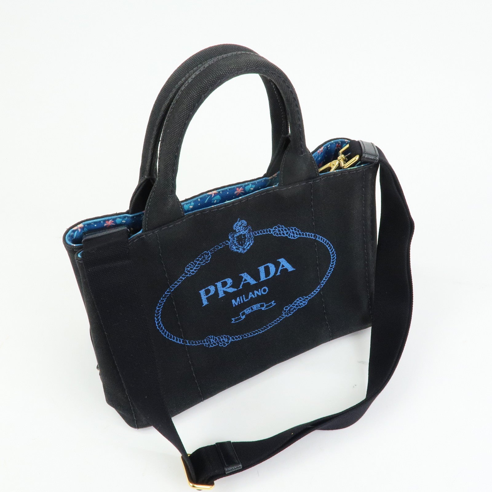 PRADA Triangle Logo Canapa Mini Canvas 2Way Bag Hand Bag 1BG439