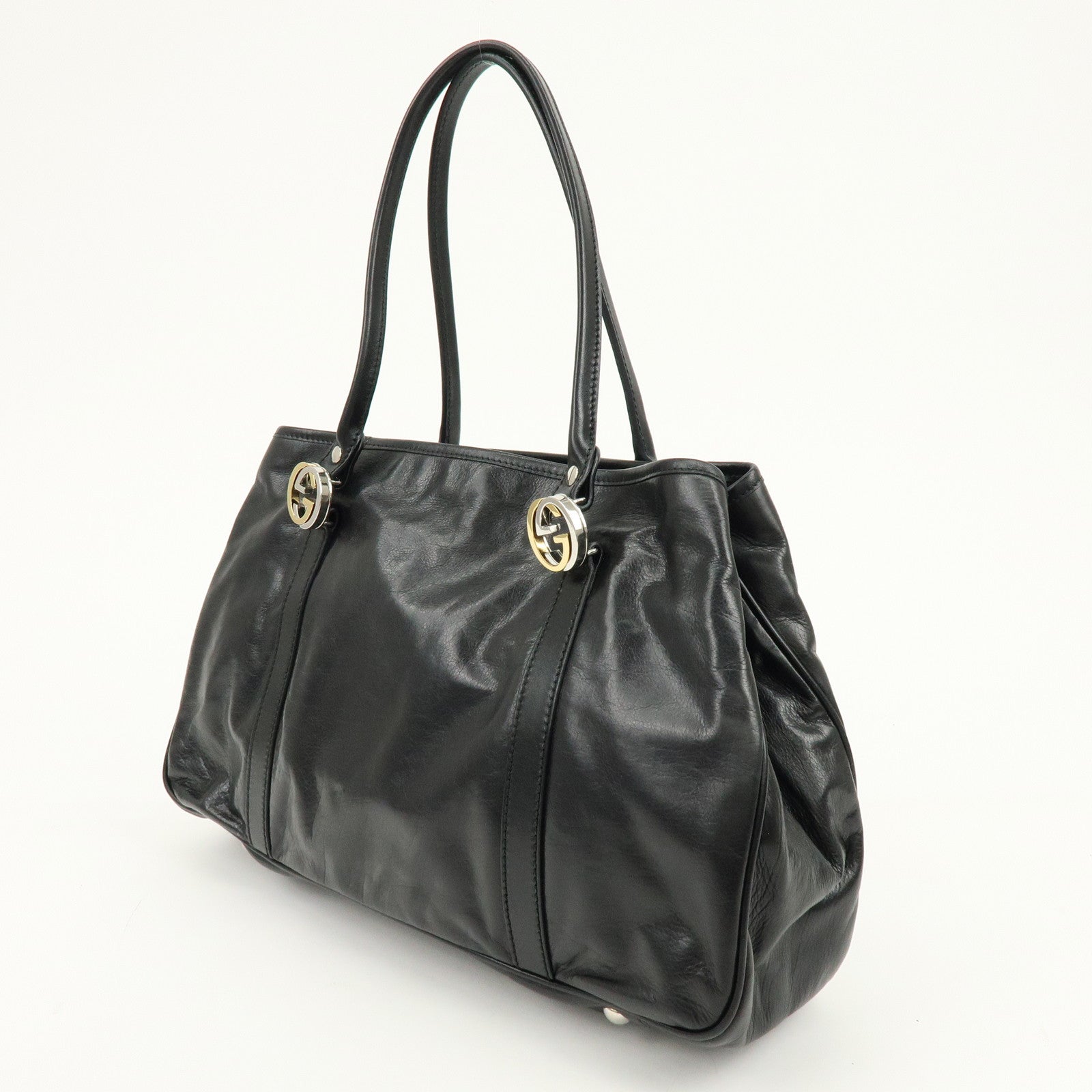 GUCCI Interlocking G Leather Tote Bag Hand Bag Black 232957