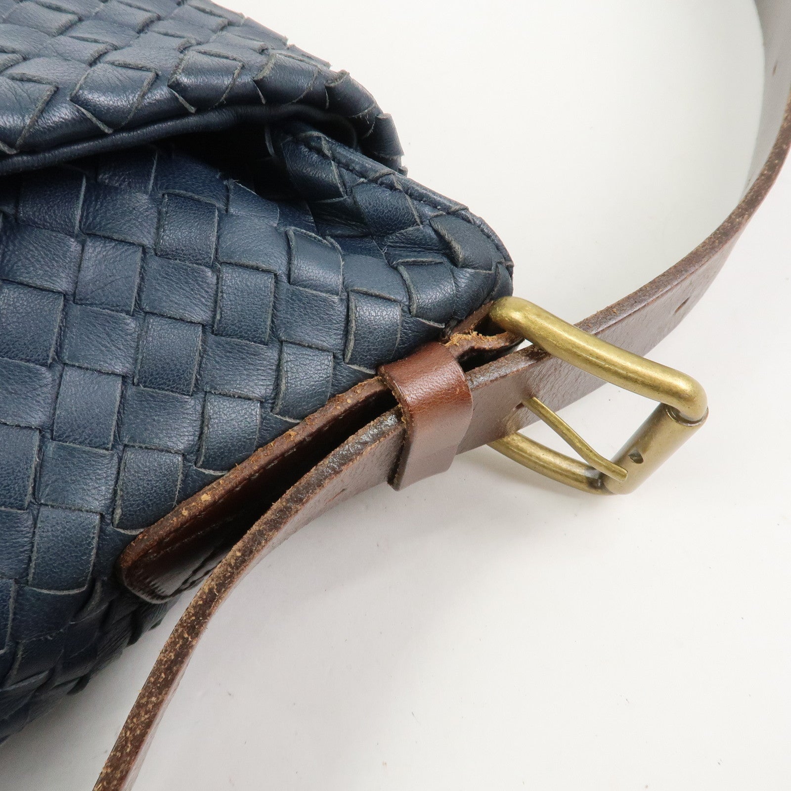 BOTTEGA VENETA Intrecciato Lamb Skin Shoulder Bag Navy 163971