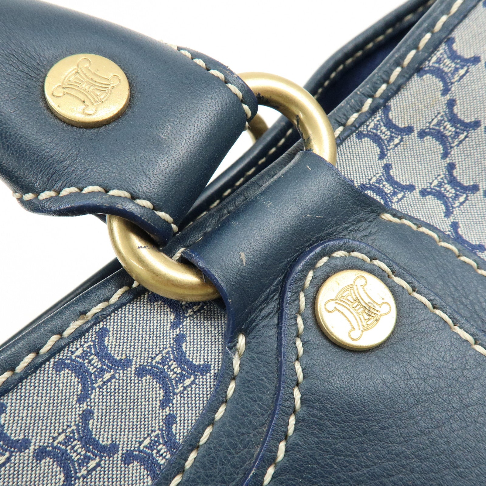 CELINE Macadam Canvas Leather Boogie Bag Hand Bag Navy