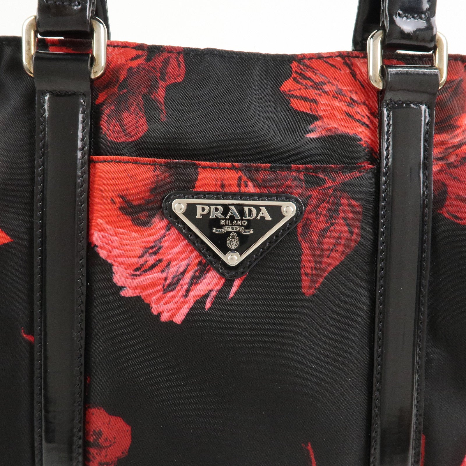 PRADA Triangle Logo Nylon Leather 2Way Tote Bag Hand Bag BN1066