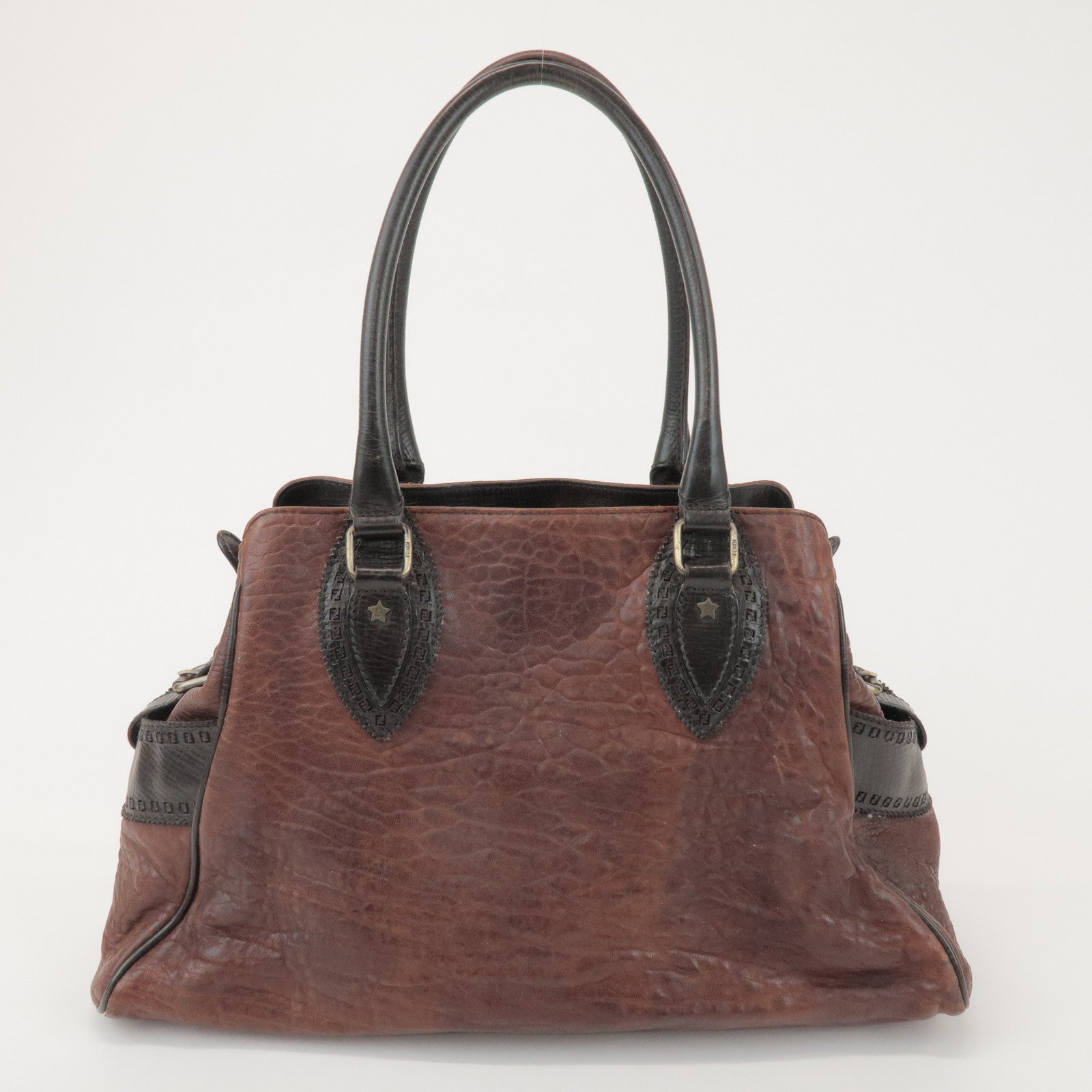 FENDI Etnico Leather Tote Bag Hand Bag Dark Brown 8BN162