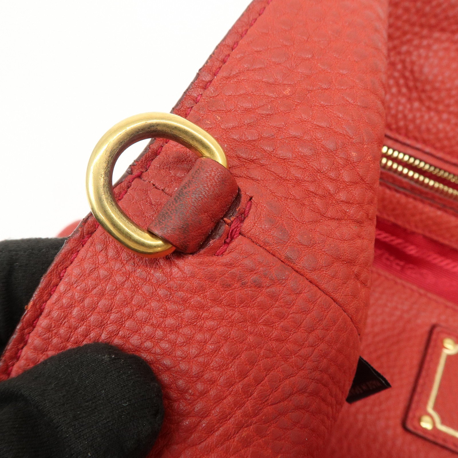 PRADA Triangle Logo Leather 2Way Tote Bag Shoulder Bag Red BN1713