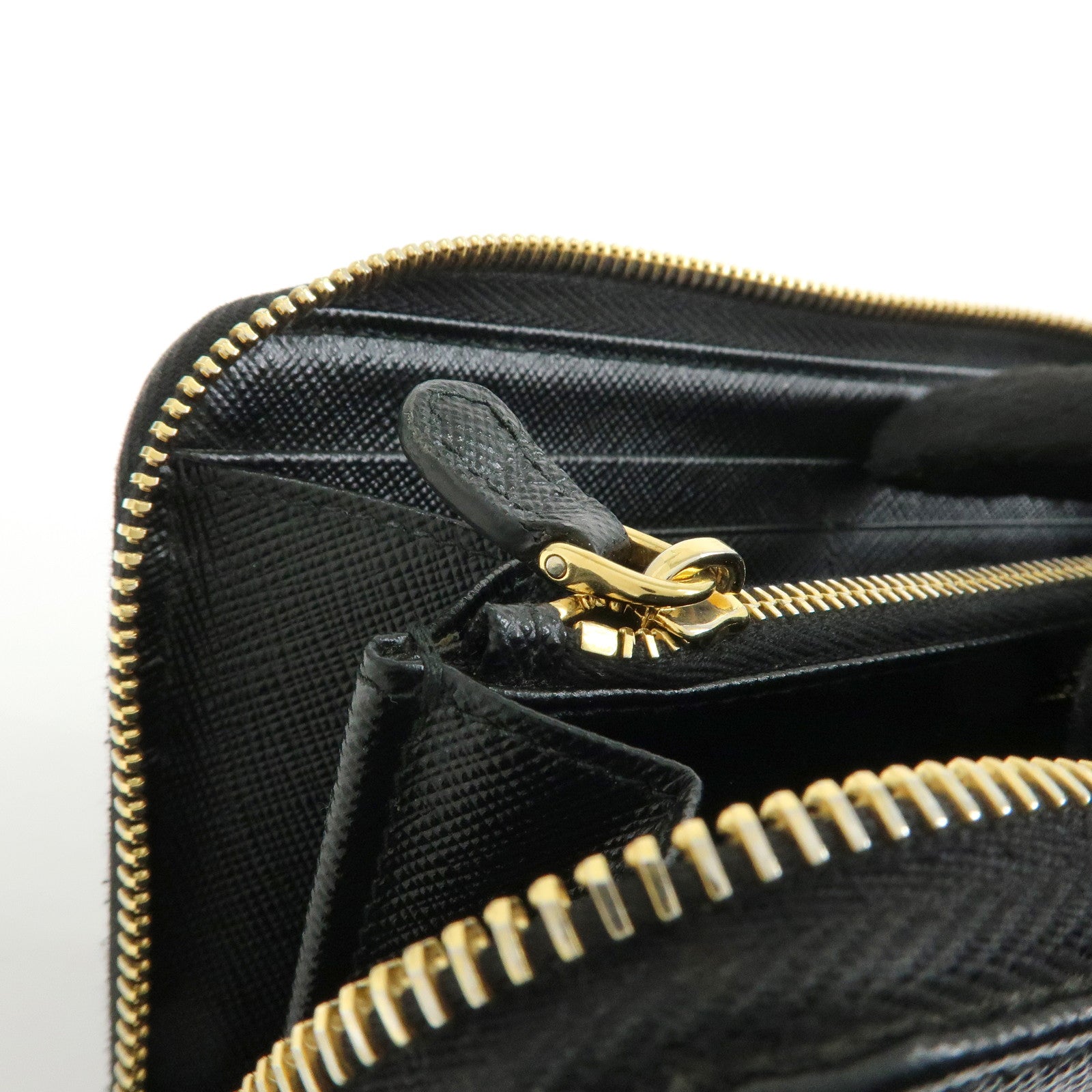 PRADA Logo Saffiano Leather Round Zippy Long Wallet Black 1ML506