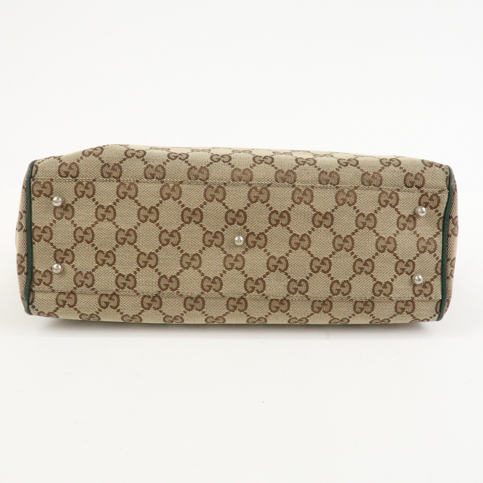 GUCCI Sherry GG Canvas Leather Hand Bag Brown Green 145810