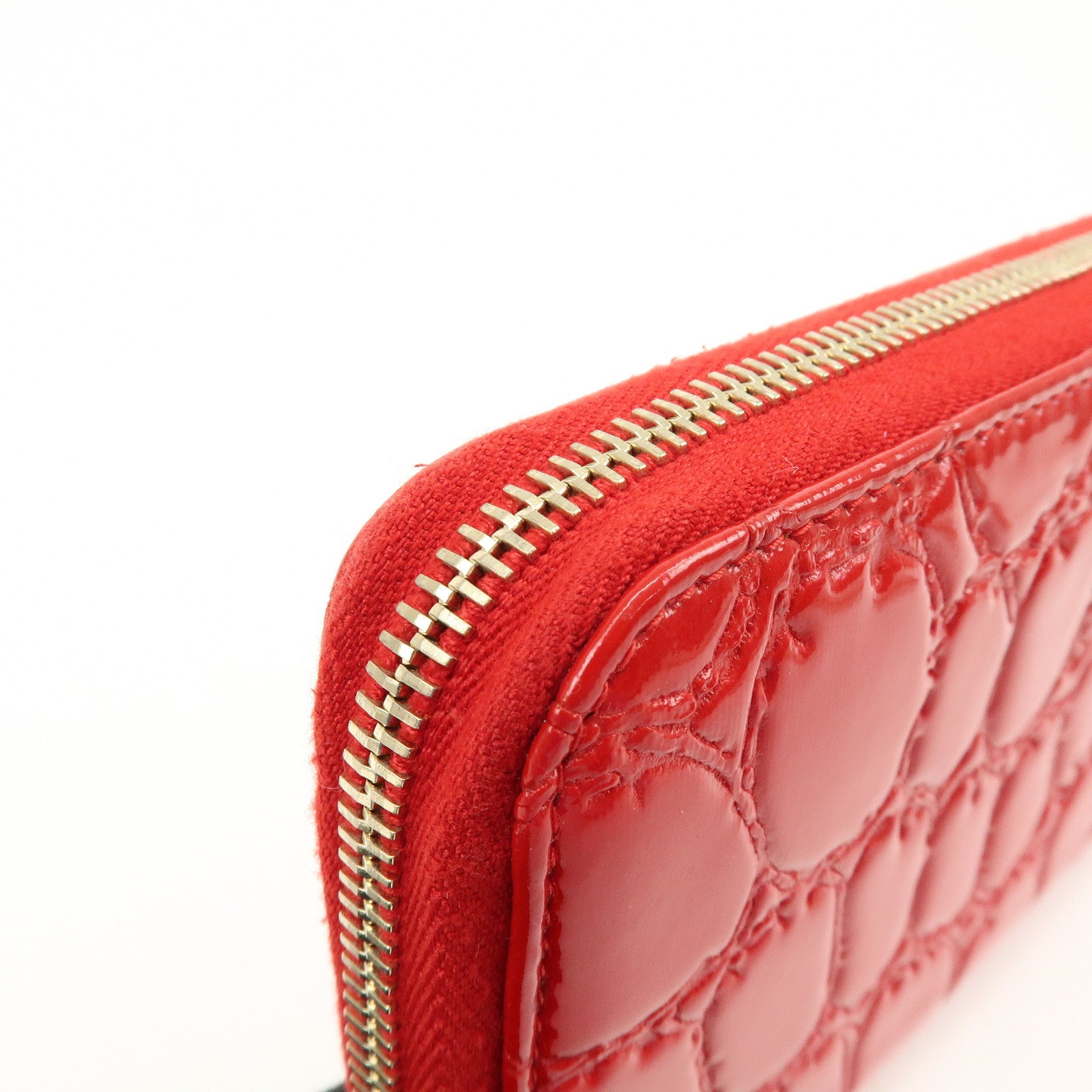 MIU MIU Patent Embossed Leather Round Zippy Long Wallet Red 5ML506