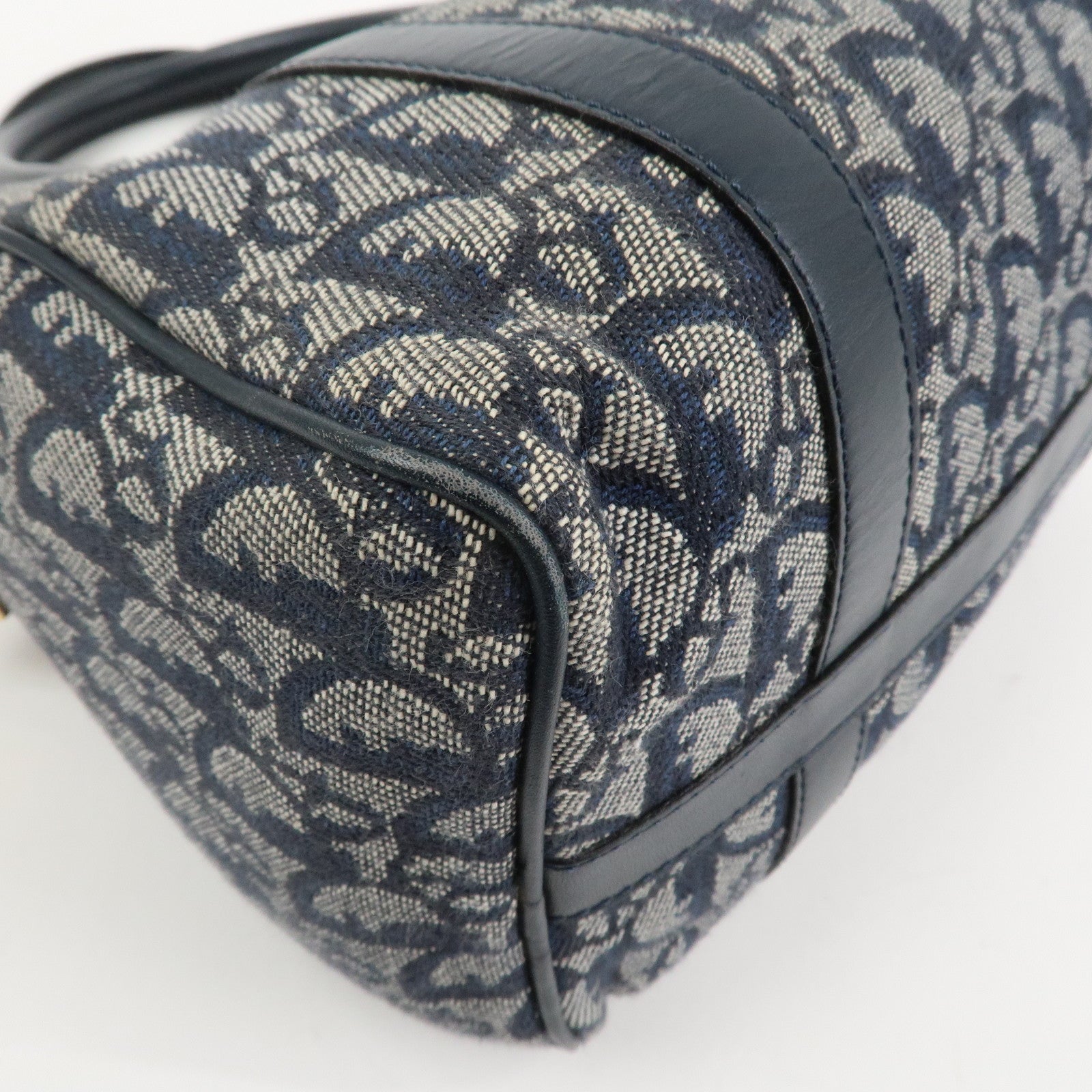Christian Dior Trotter Jacquard Canvas Leather Boston Bag Navy