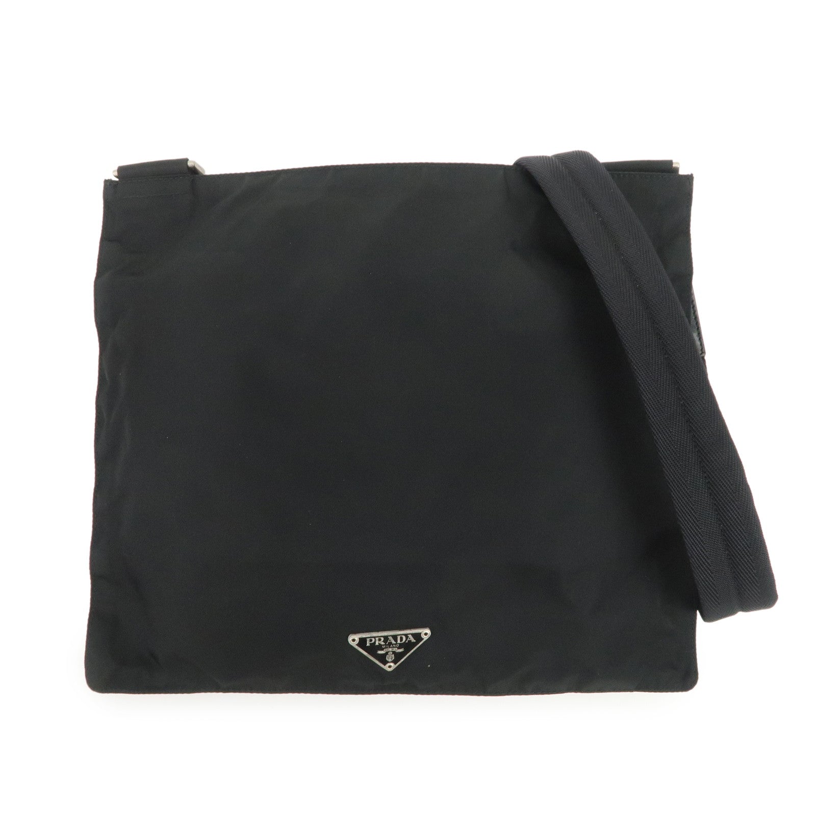 PRADA Triangle Logo Nylon Leather Shoulder Bag Crossbody Bag Black