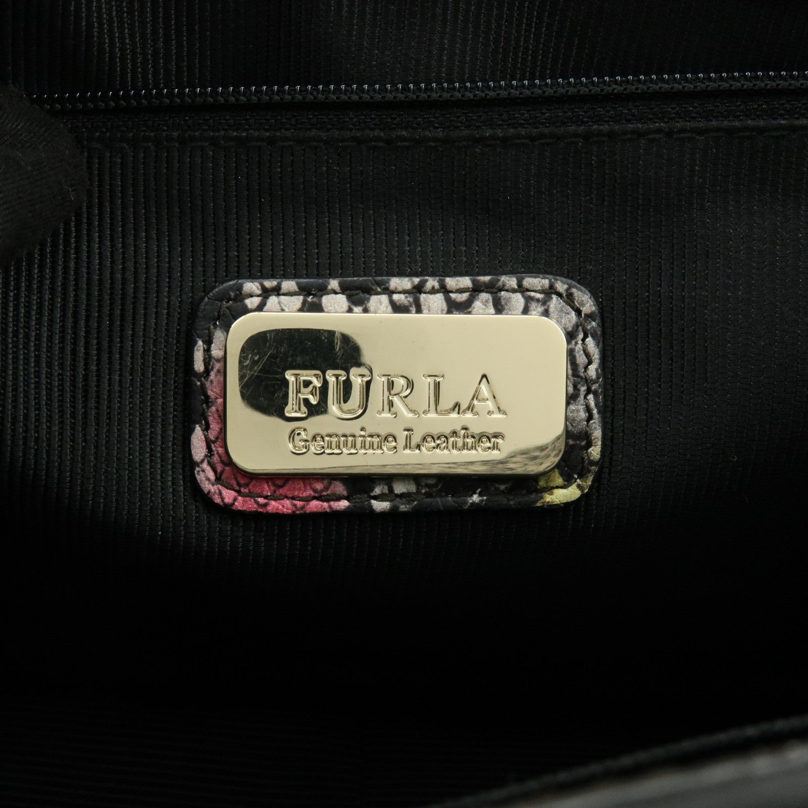FURLA Metropolis Embossed Leather Chain Shoulder Bag Beige Pink