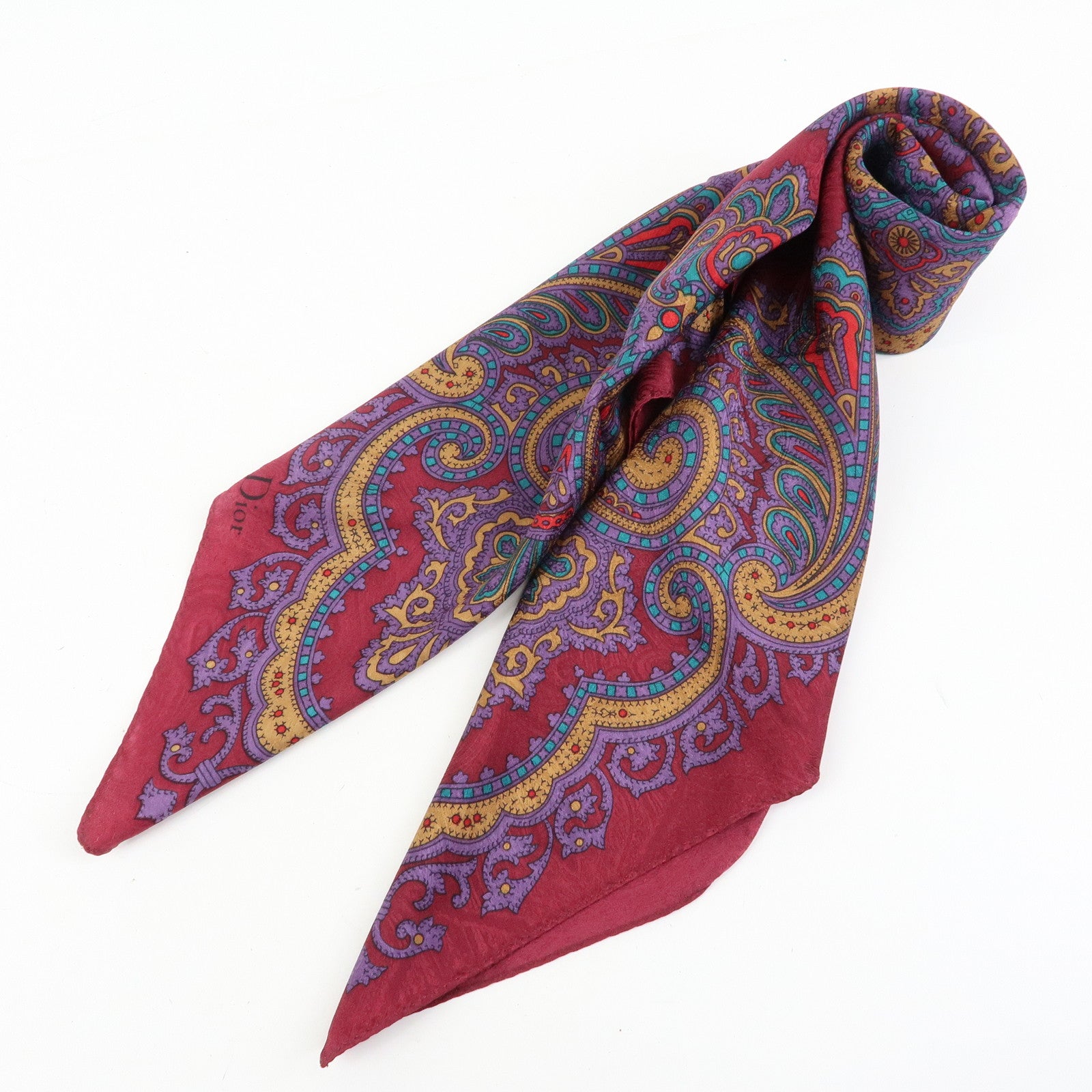 Christian Dior Silk 100% Scarf Paisley Pattern Bordeaux Purple