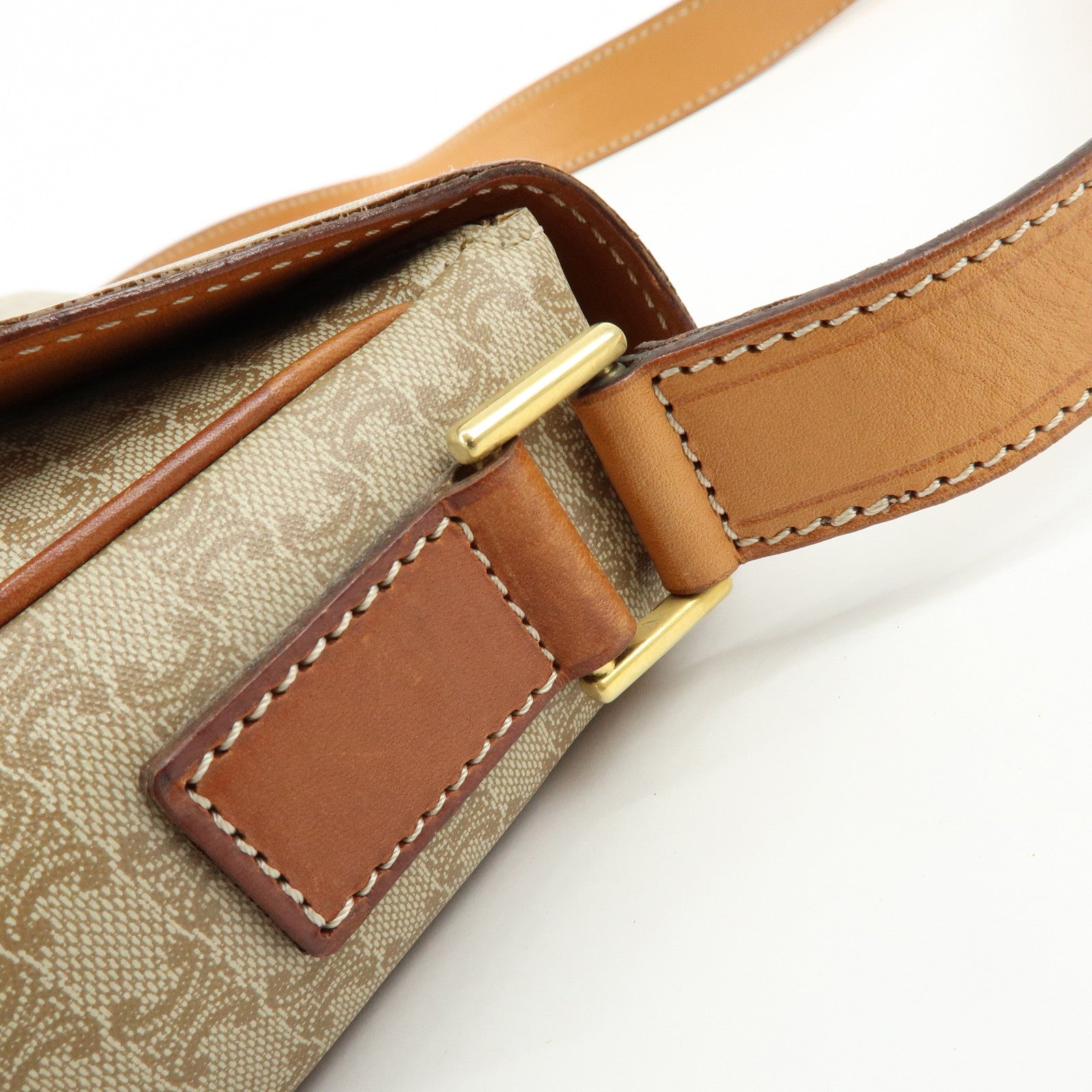 CELINE Macadam PVC Leather Shoulder Bag Crossbody Bag Beige