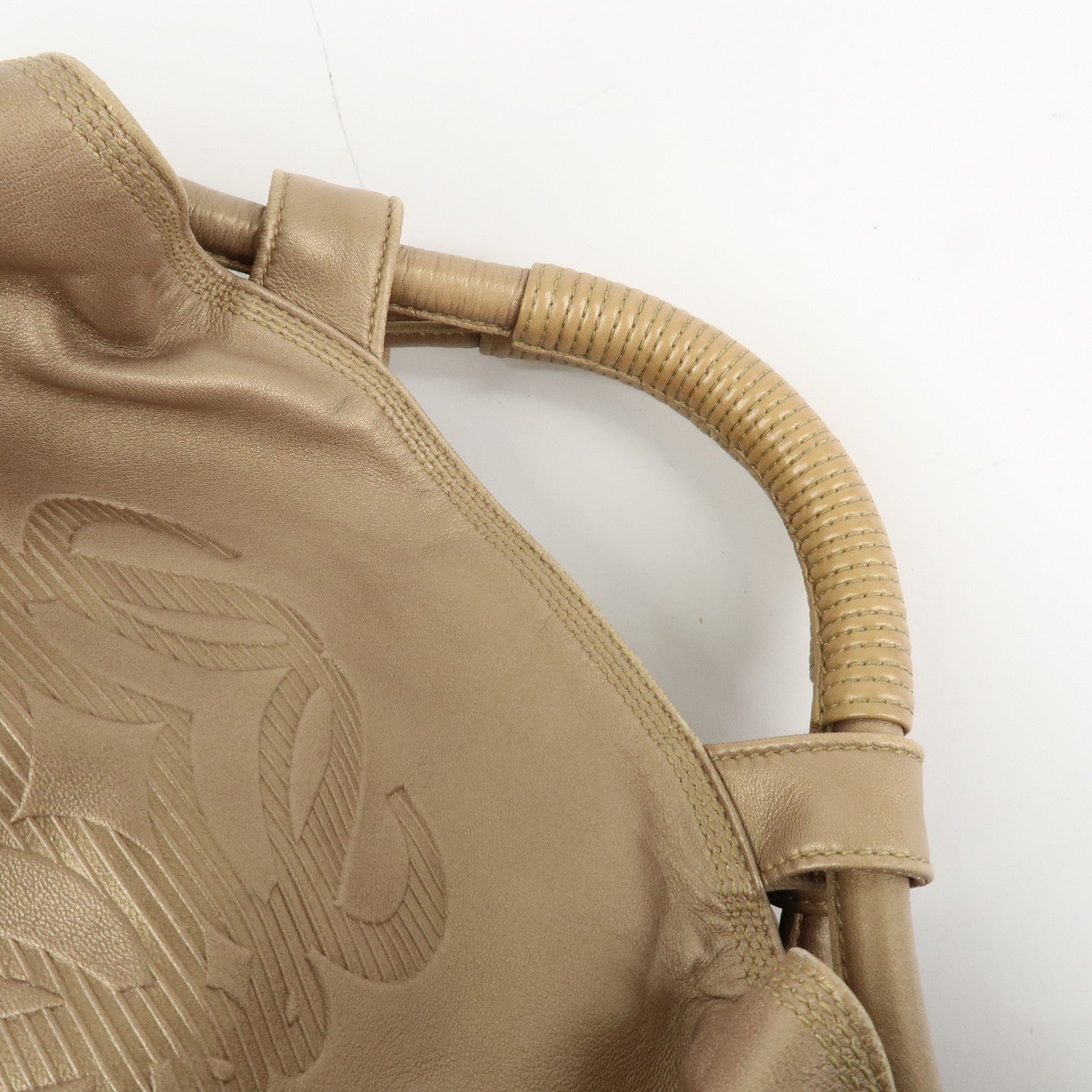 LOEWE Anagram Nappa Aire Leather Hand Bag Tote Bag Gold Used