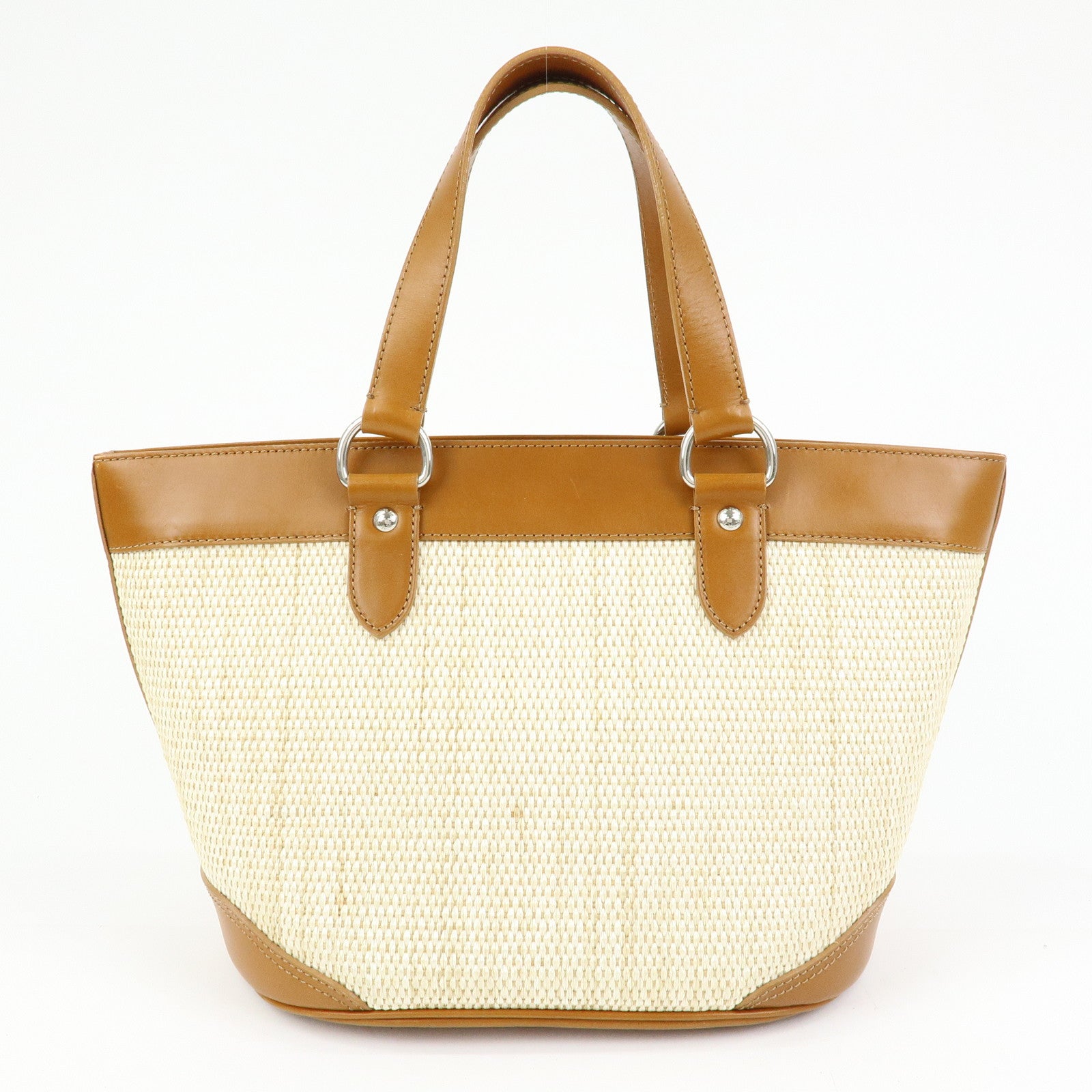 BURBERRY Straw Canvas Leather Tote Bag Shoulder Bag Natural Brown