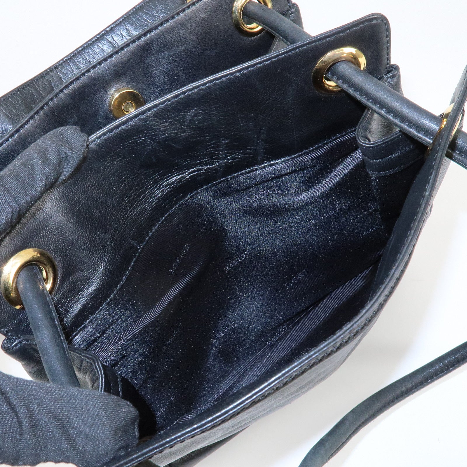 LOEWE Anagram Leather Shoulder Bag Black Gold Hardware Used