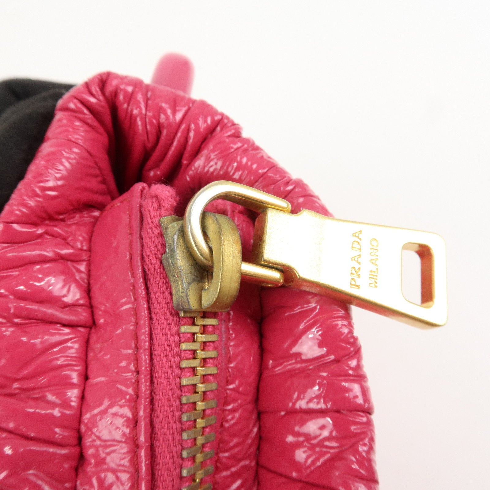 PRADA Logo Patent Leather Chain Shoulder Bag Hand Bag Pink BR4075