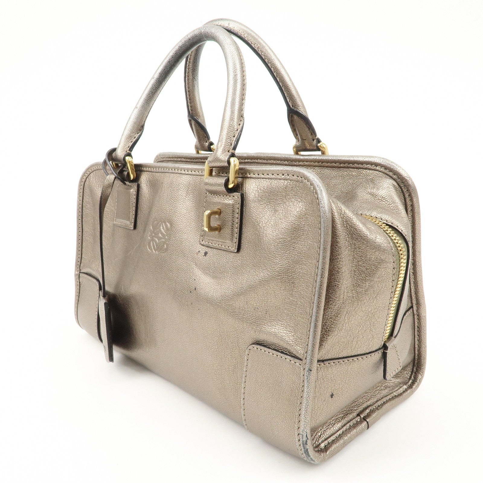 LOEWE Anagram Leather Amazona 28 Hand Bag Champagne gold Used