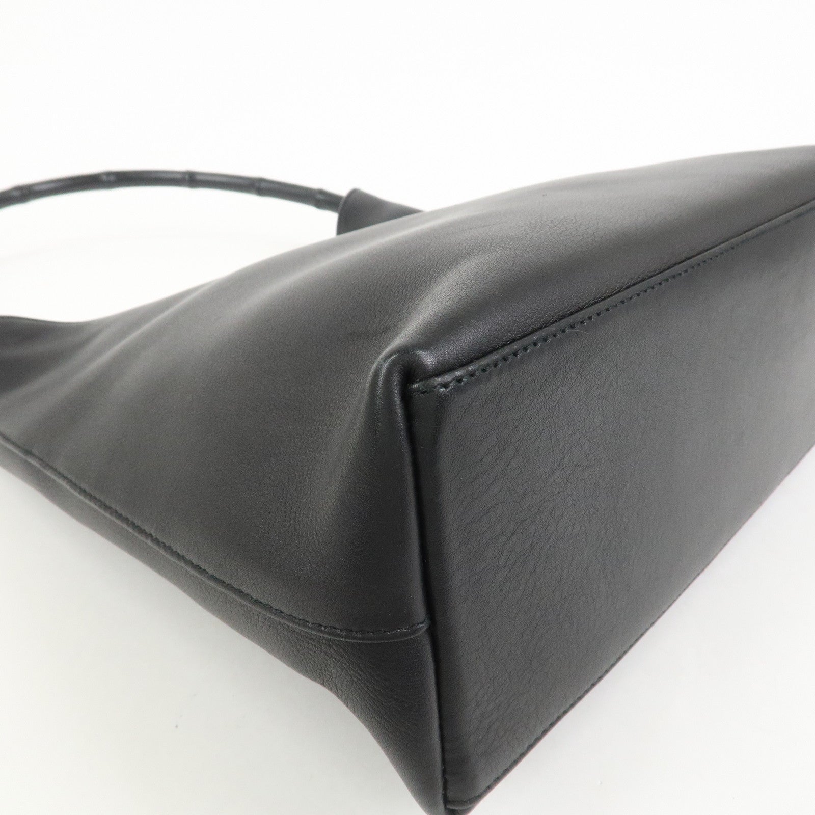 GUCCI Bamboo Leather Shoulder Bag Hand Bag Black 001 3244