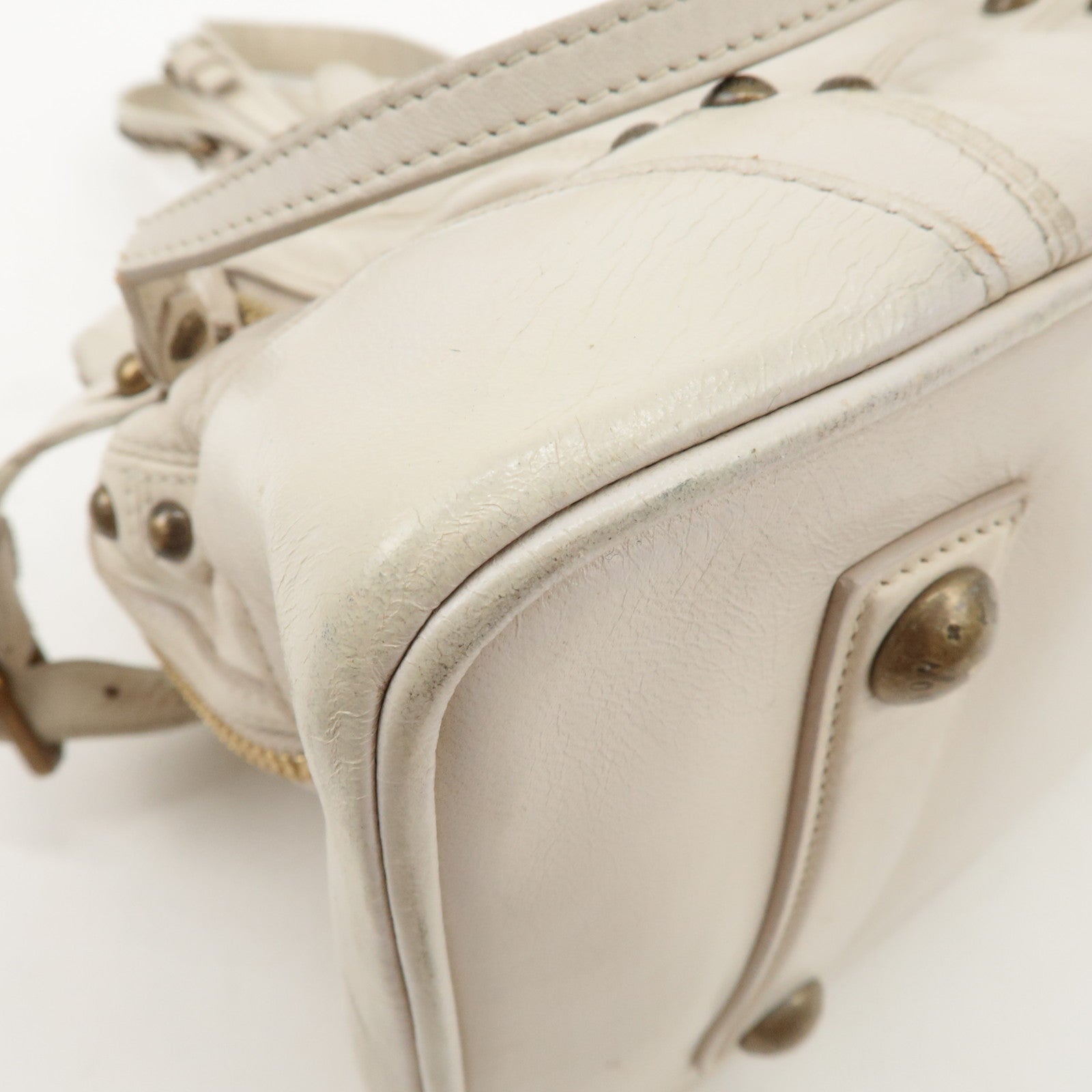 Louis Vuitton Cruise Line Leather Rivet Hand Bag Ecru M95345 Used